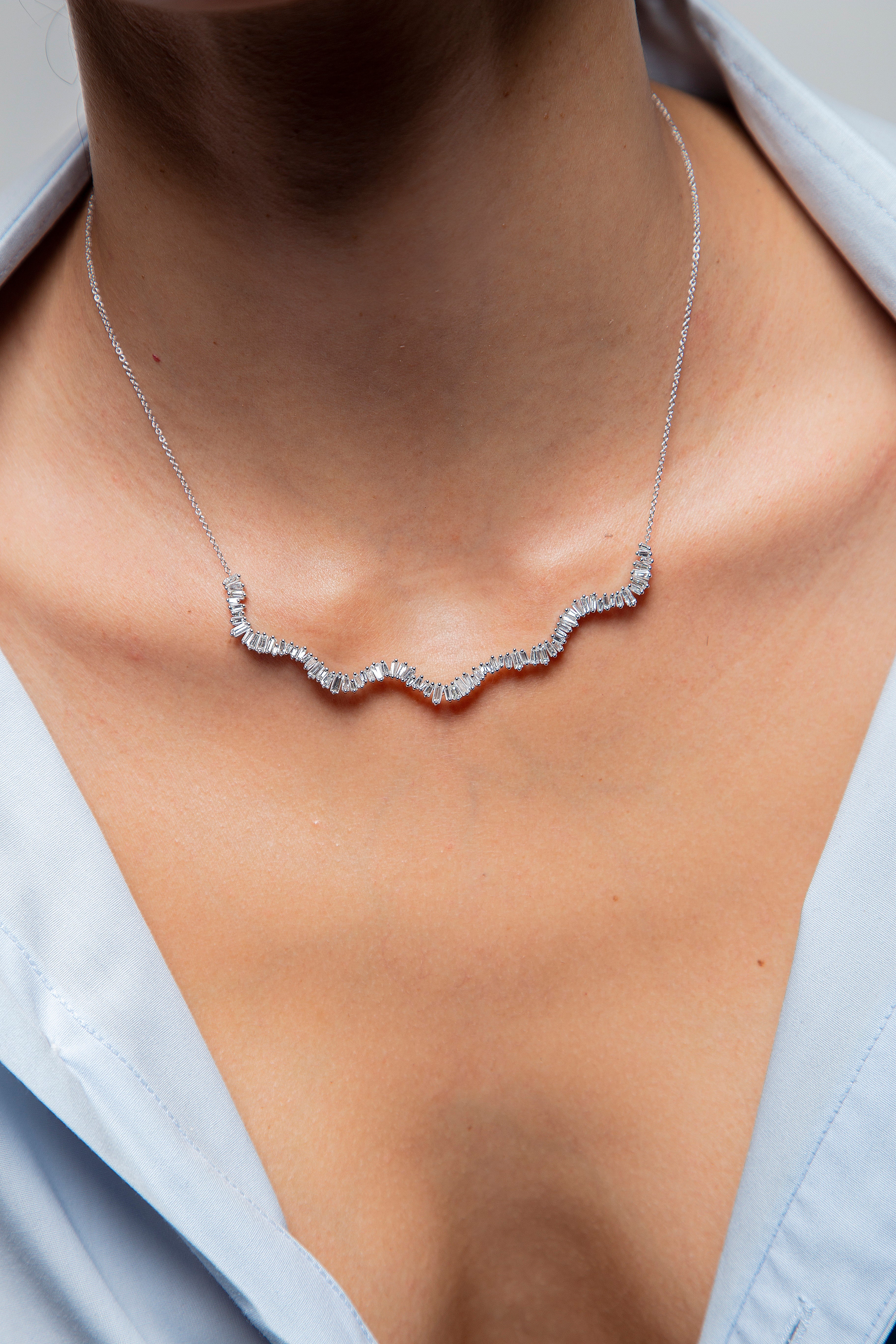 Collar Baguette Diamante Oro Blanco 14K 1.84 ct.