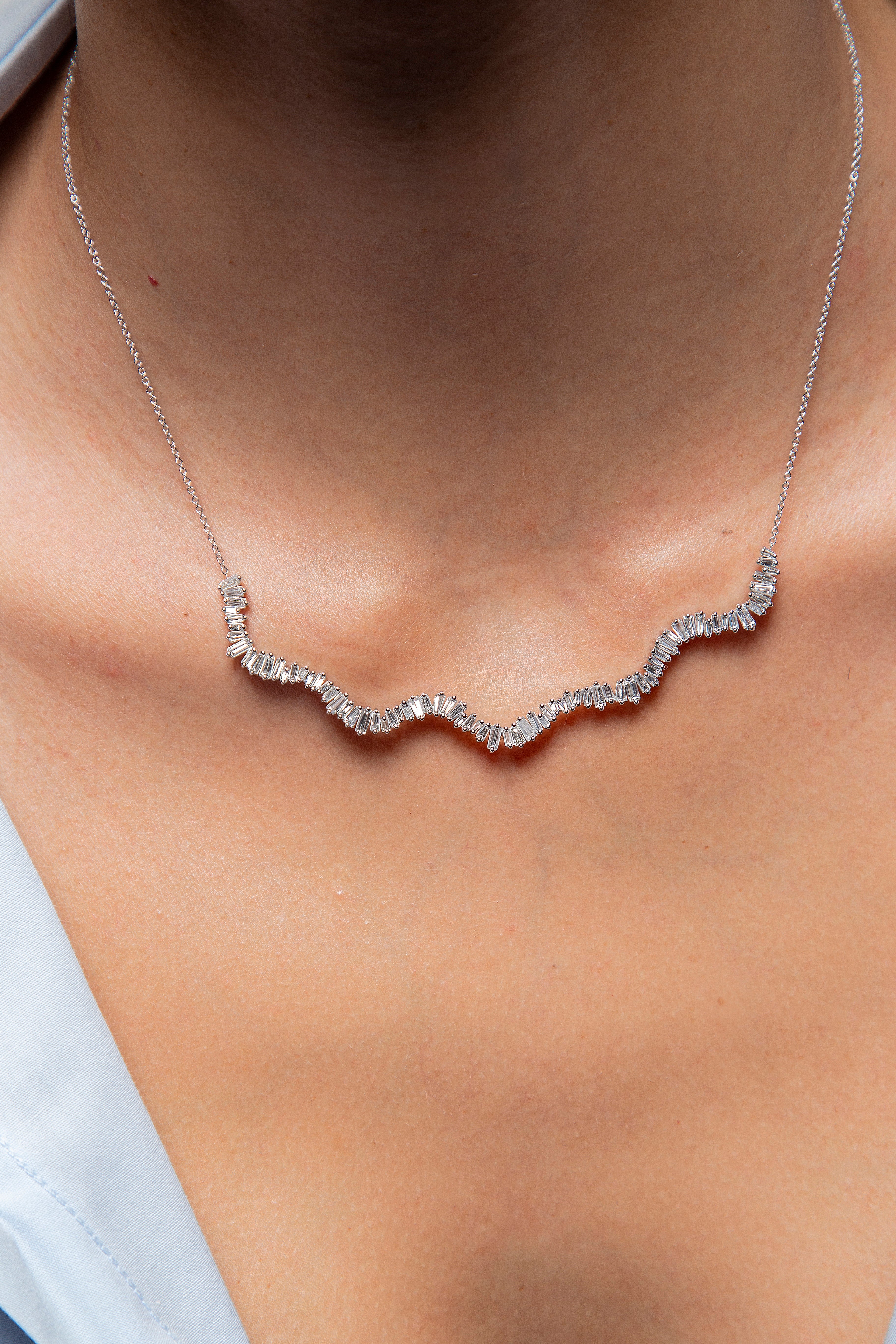 Collar Baguette Diamante Oro Blanco 14K 1.84 ct.