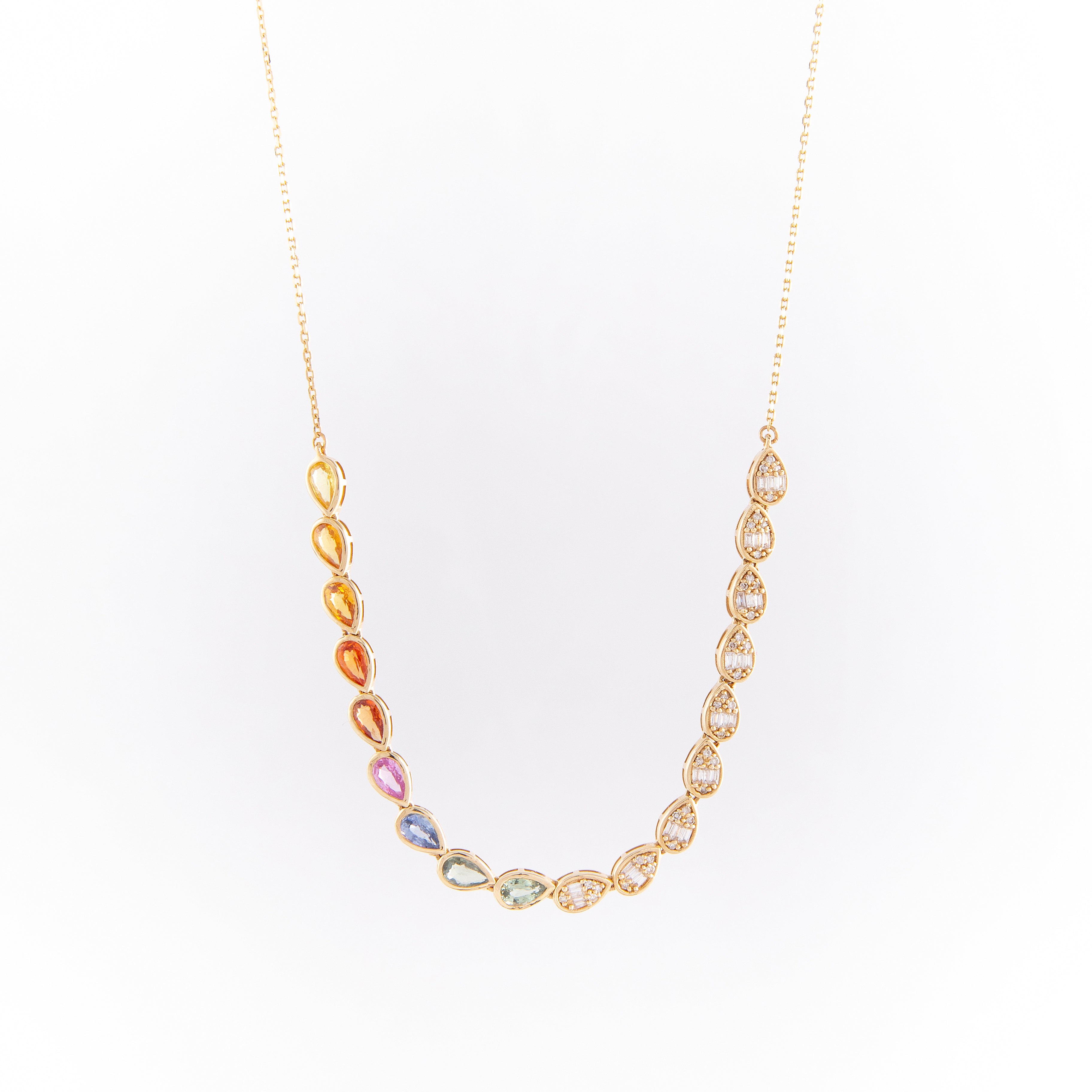 Collar Diamante Multi Zafiro Oro Amarillo 14K 2.53 ct.