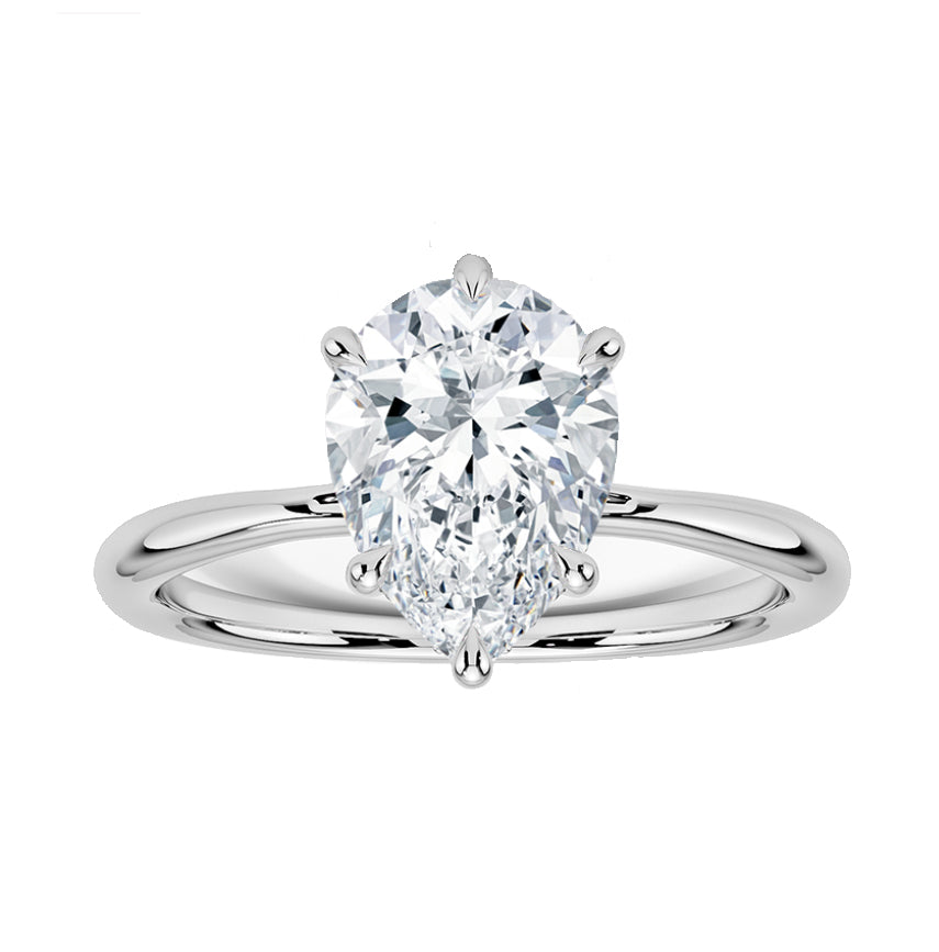 Anillo Solitaire Pera De Diamante En Oro Blanco De 14K .32Ct