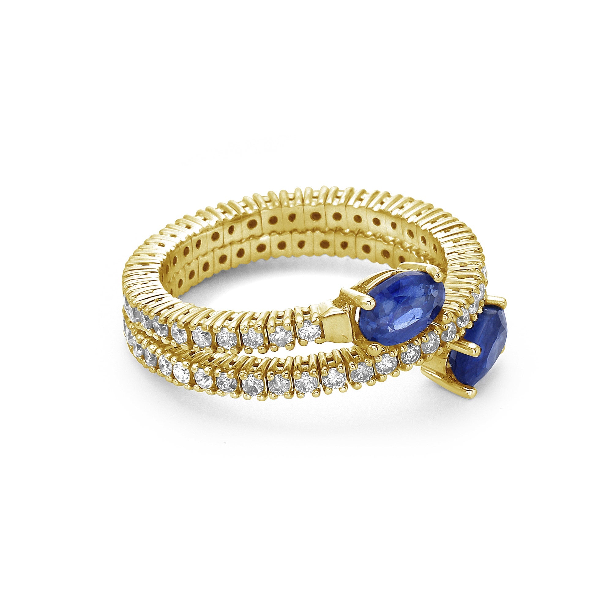 Anillo En Oro Amarillo De 14K Con Diamante Y Zafiro 2.5 Ct