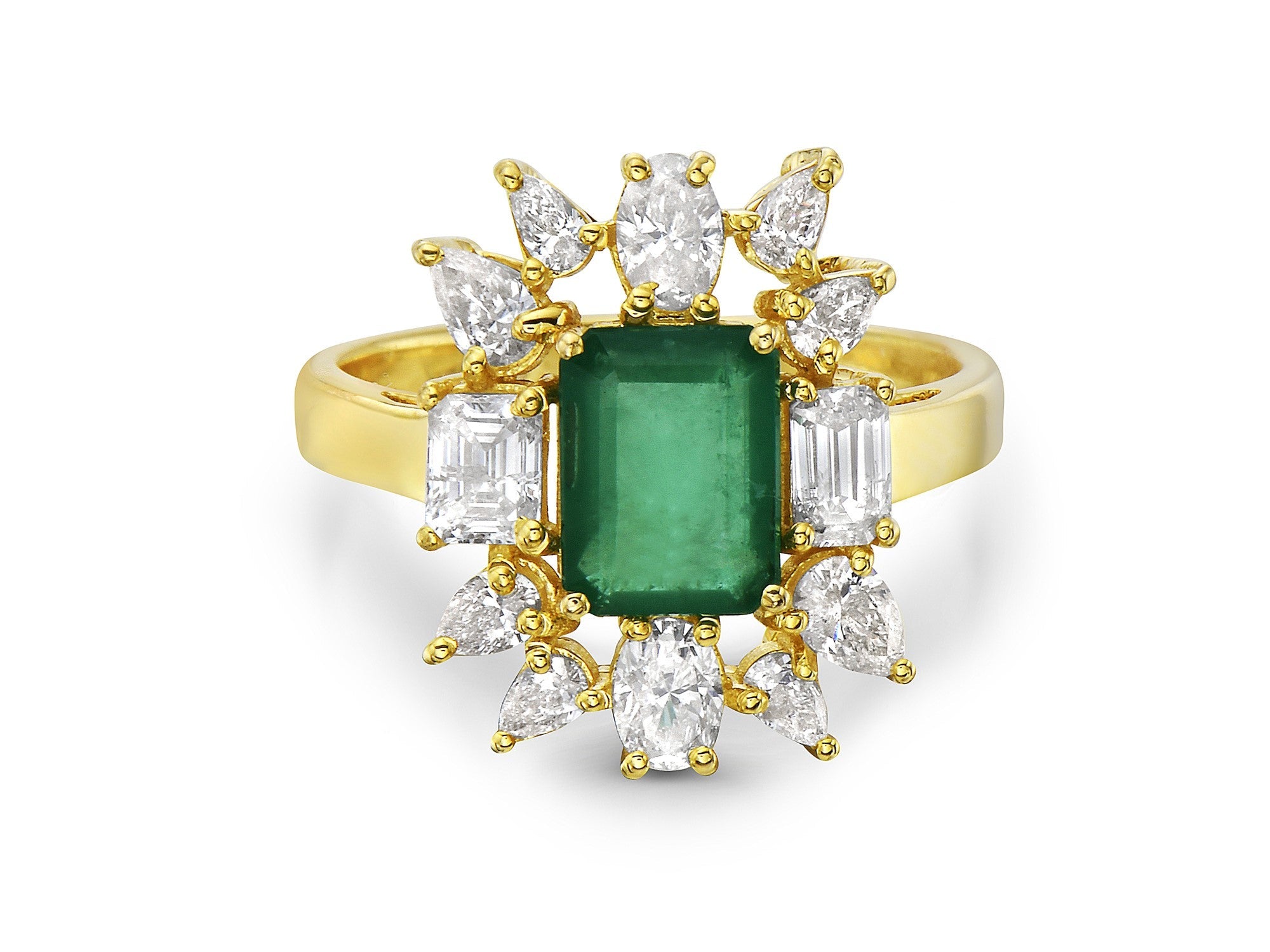 Anillo En Oro Amarillo De 14K Con Diamante Y Esmeralda 2.87 Ct