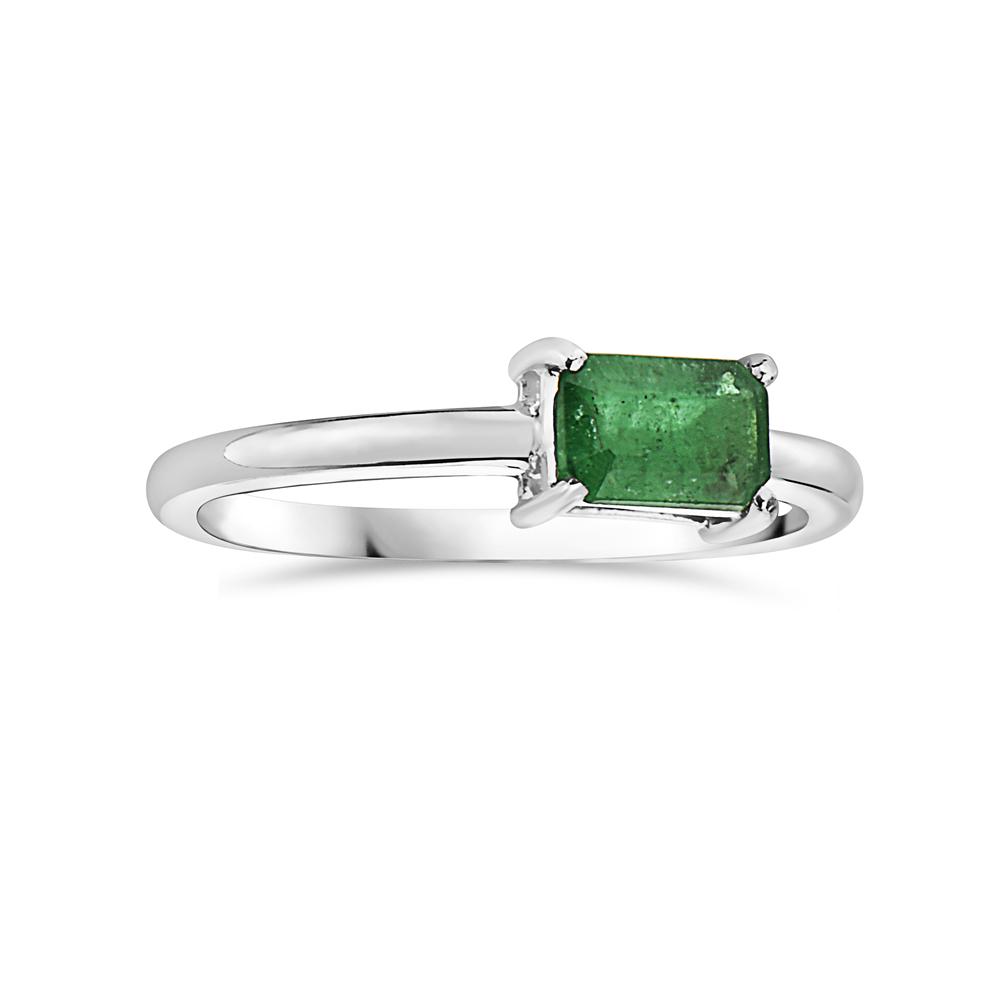 Anillo En Oro Blanco De 14K Con Esmeralda 0.57 Ct