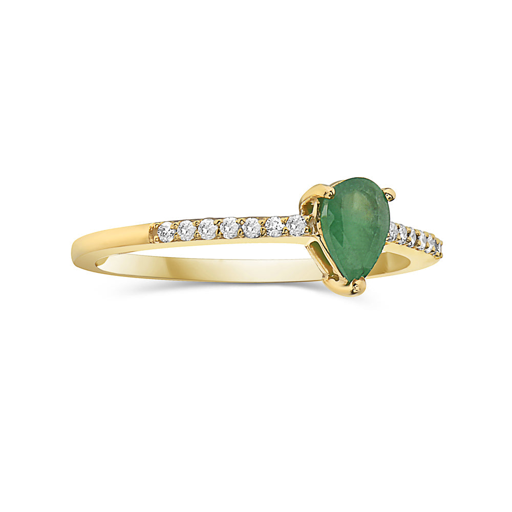 Anillo En Oro Amarillo De 14K Con Diamante Y Esmeralda En Forma De Pera 0.44 Ct