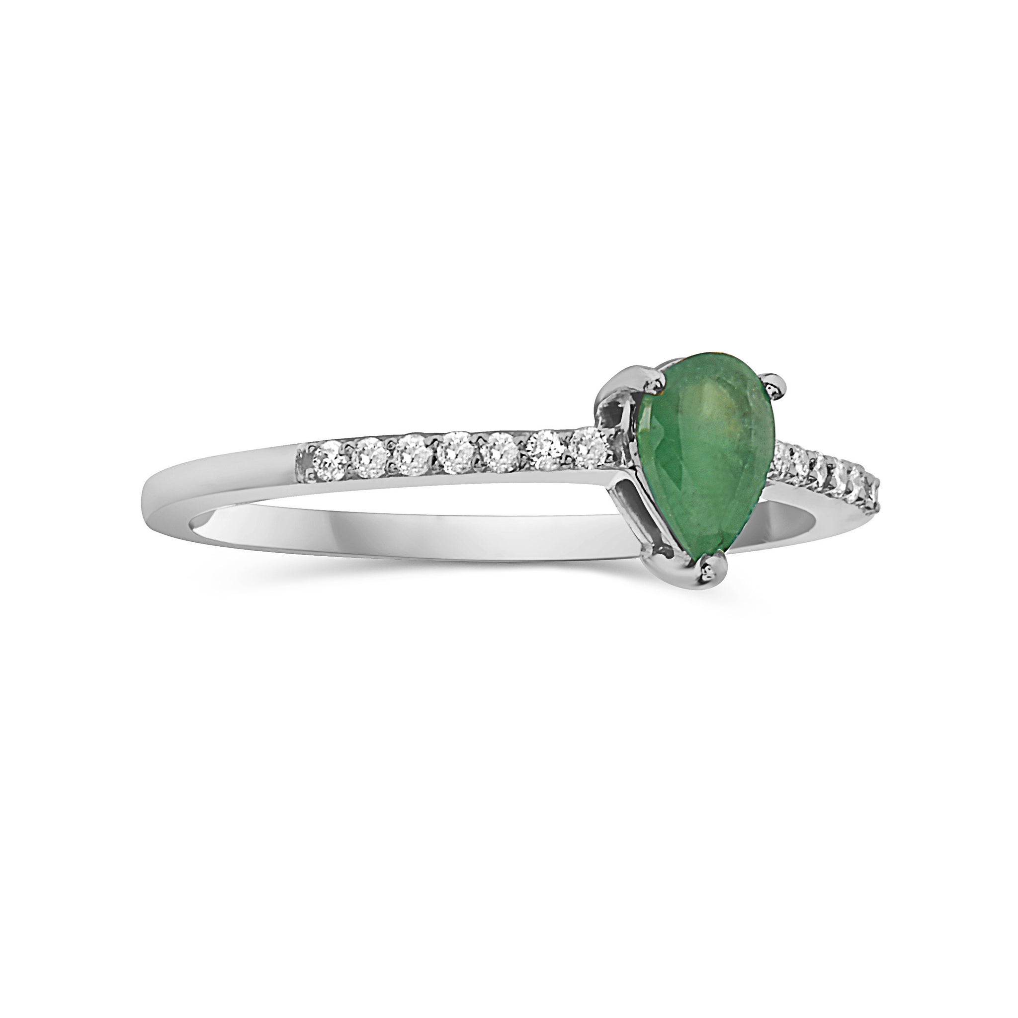 Anillo En Oro Blanco De 14K Con Diamante Y Esmeralda 0.44 Ct