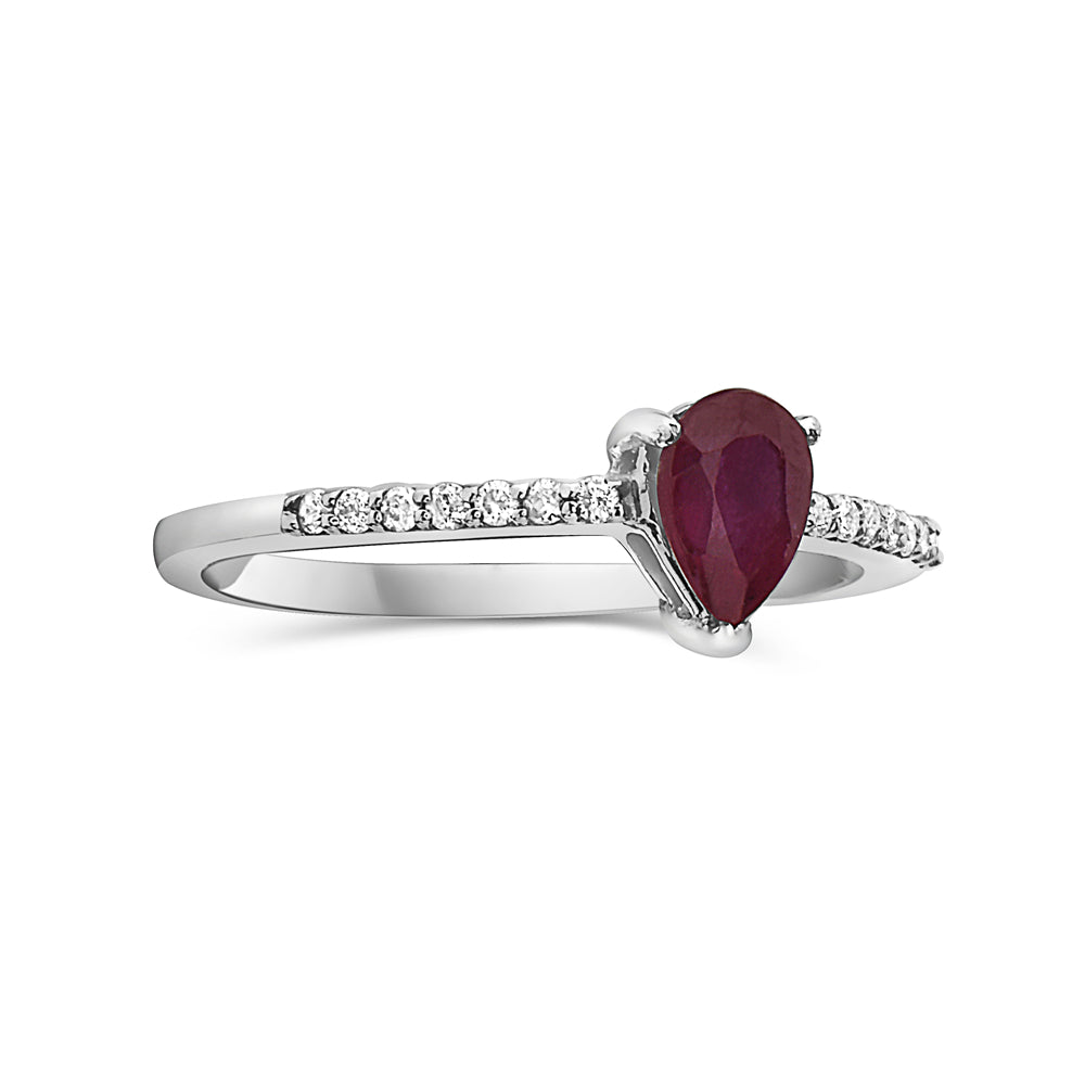 Anillo En Oro Blanco De 14K Con Diamante Y Rubí 0.5 Ct