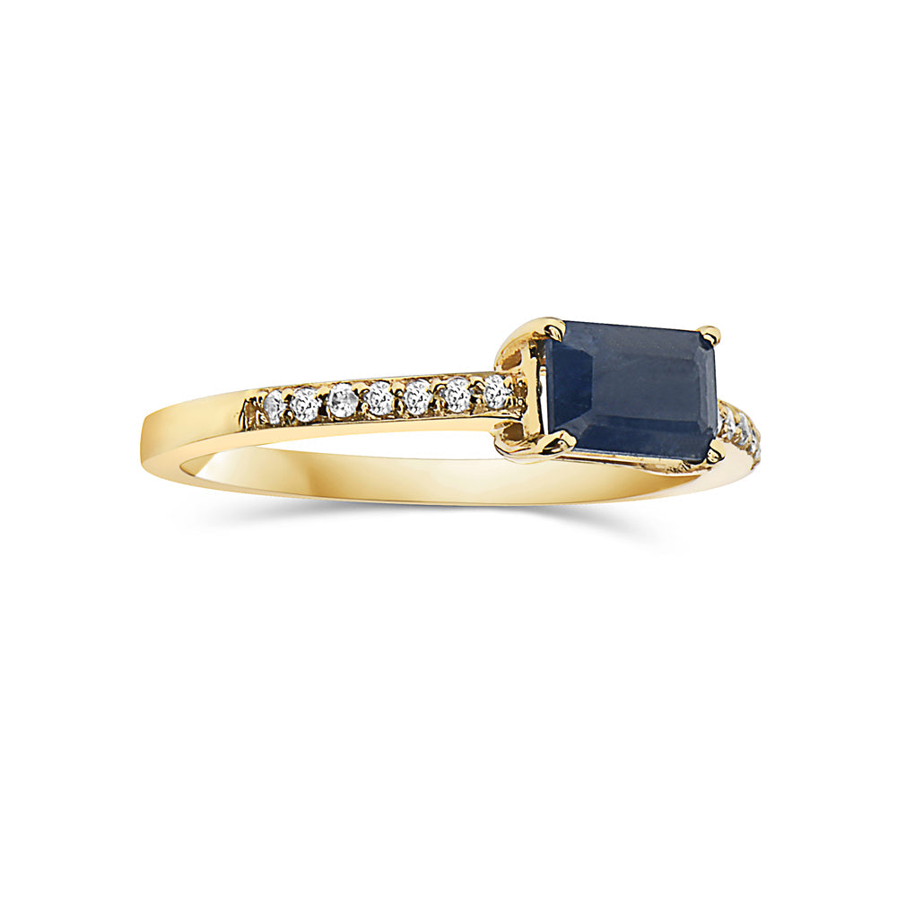 Anillo En Oro Amarillo De 14K Con Diamante Y Esmeralda 1.0 Ct