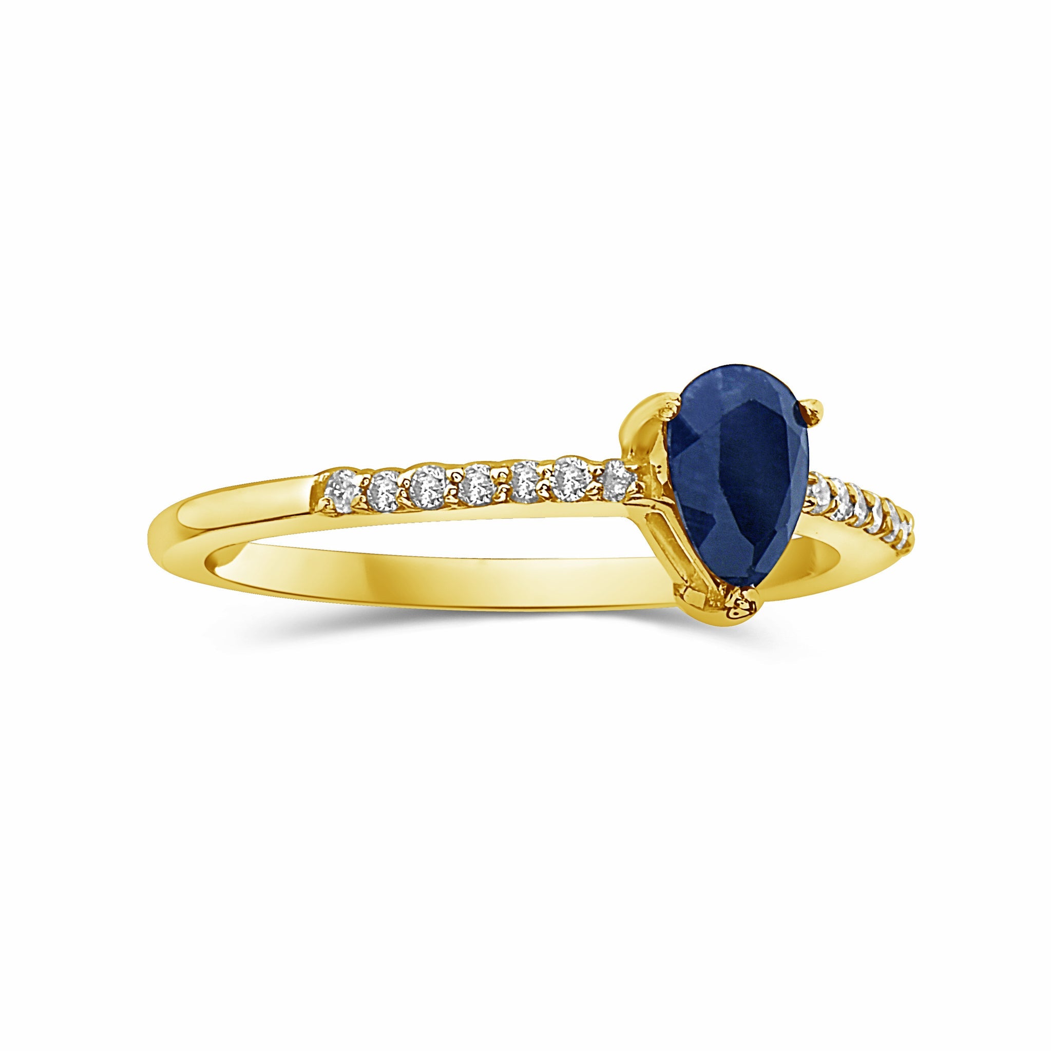 Anillo En Oro Amarillo De 14K Con Diamante Y Zafiro 0.5 Ct
