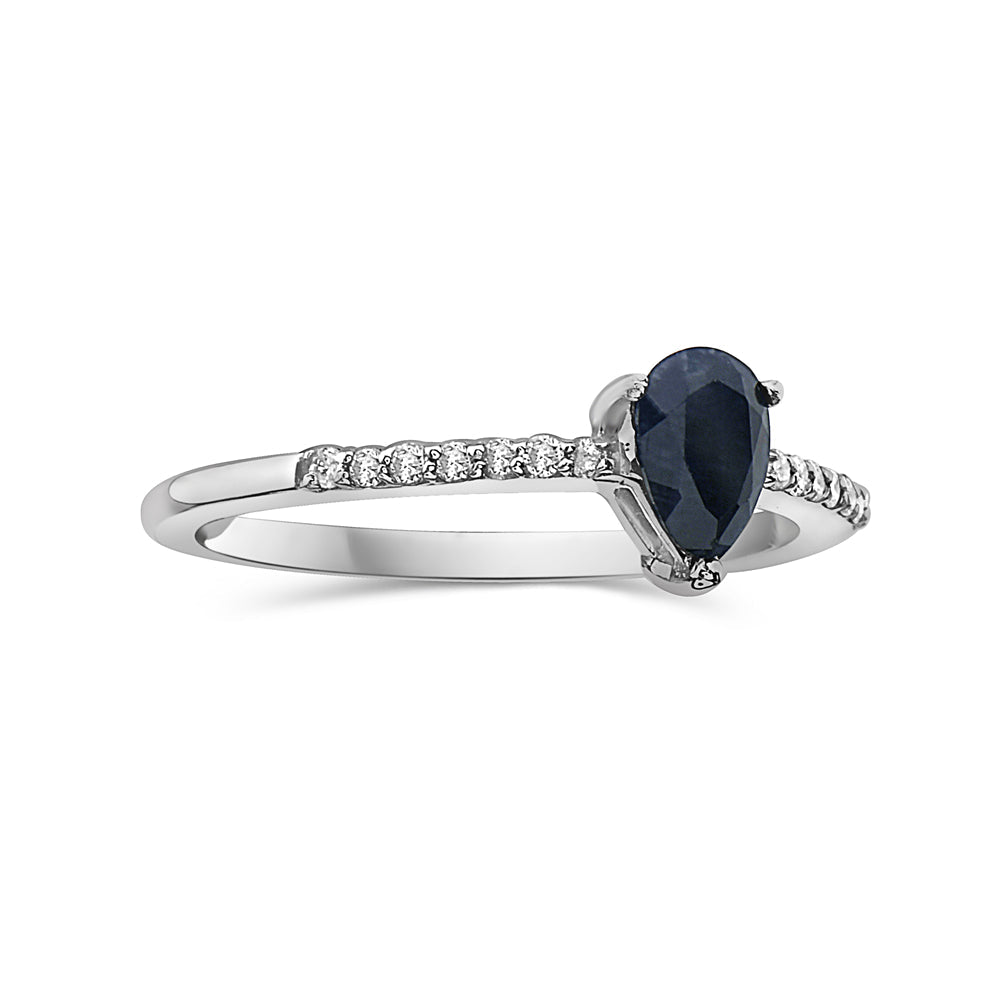 Anillo En Oro Blanco De 14K Con Diamante Y Zafiro 0.5 Ct