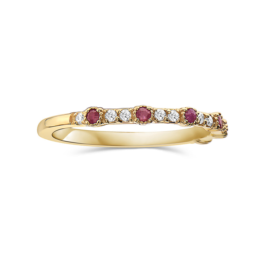 Anillo En Oro Amarillo De 14K Con Diamante Y Rubí 0.88 Ct