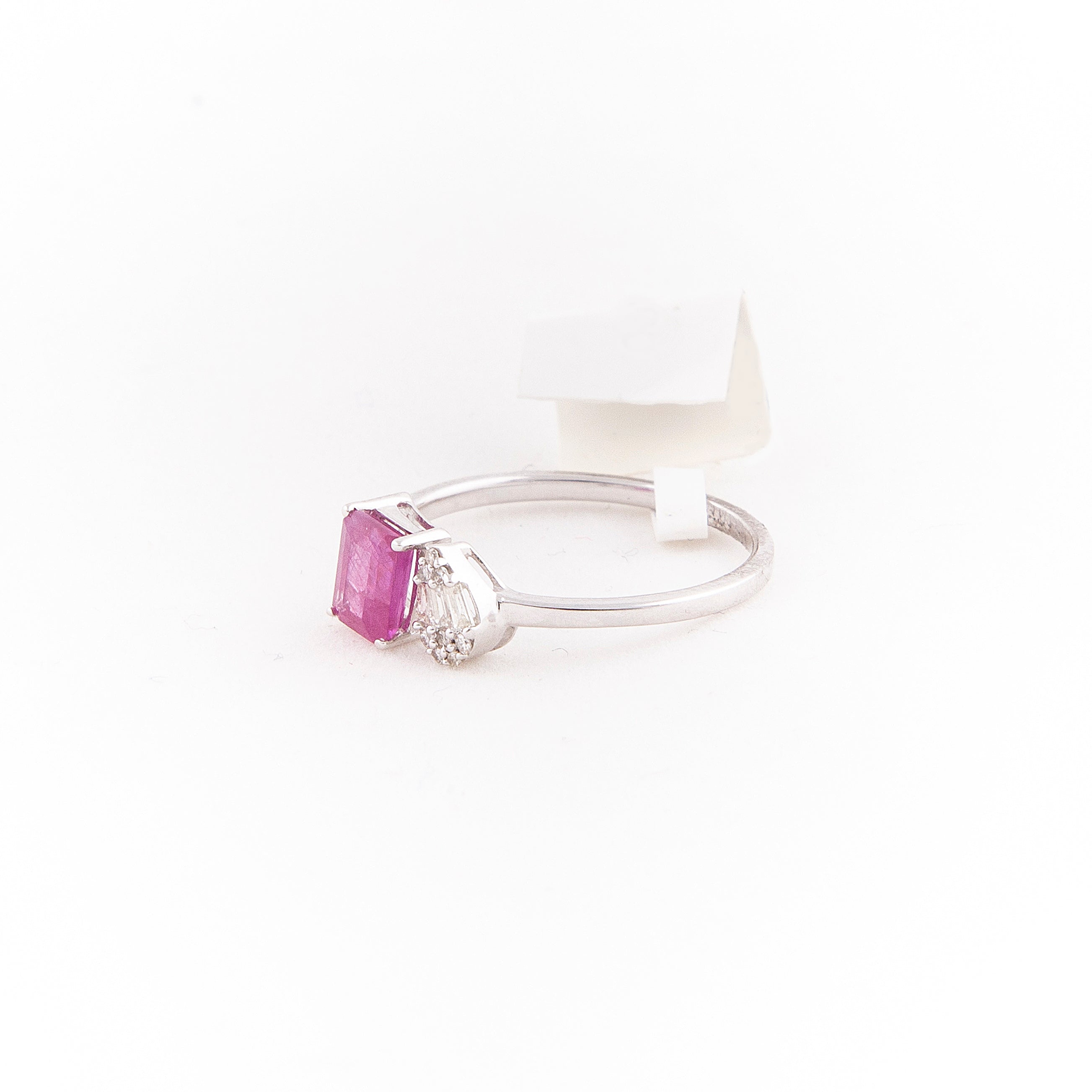 Anillo Diamante Zafiro Rosa Oro Blanco 14K 0.78 ct.