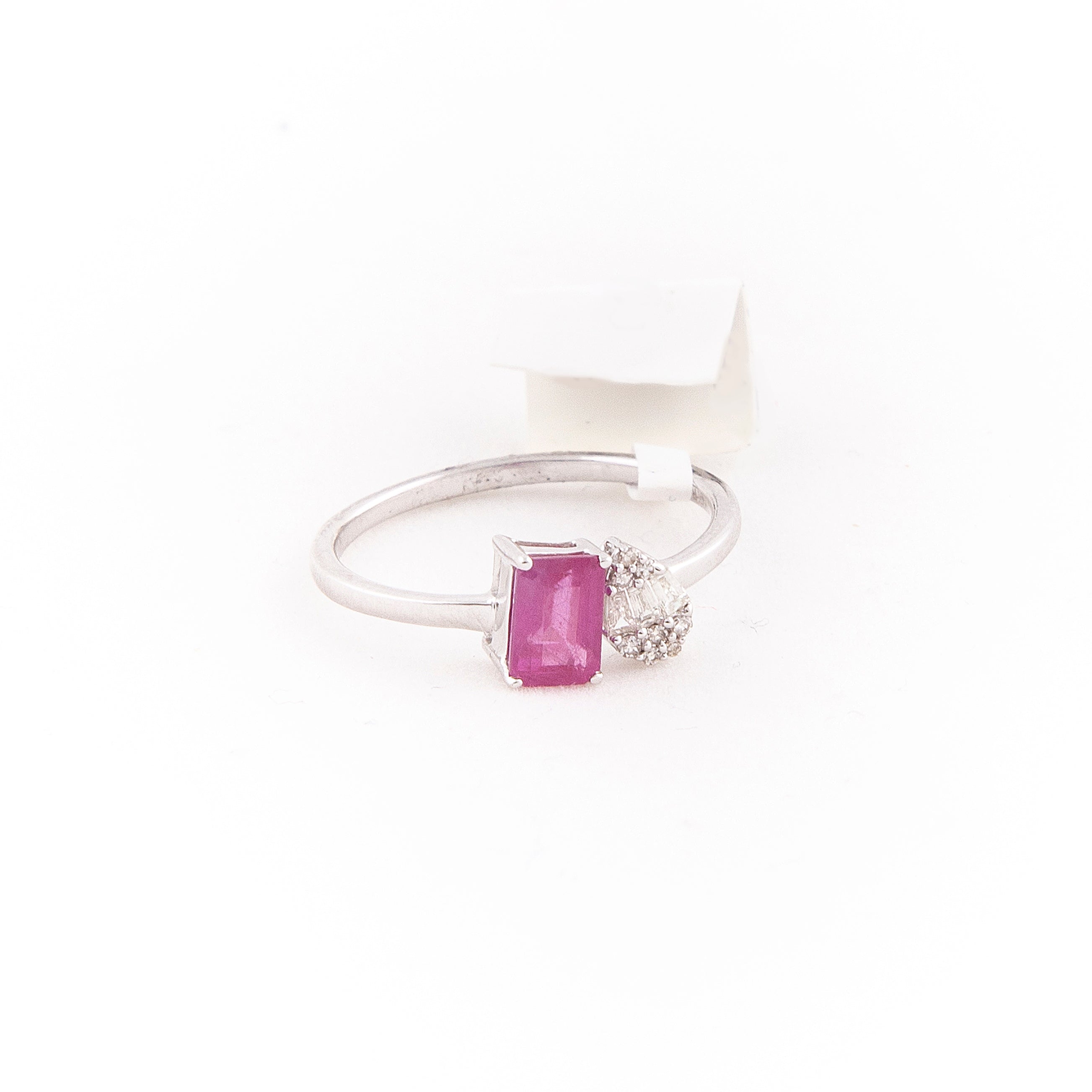 Anillo Diamante Zafiro Rosa Oro Blanco 14K 0.78 ct.
