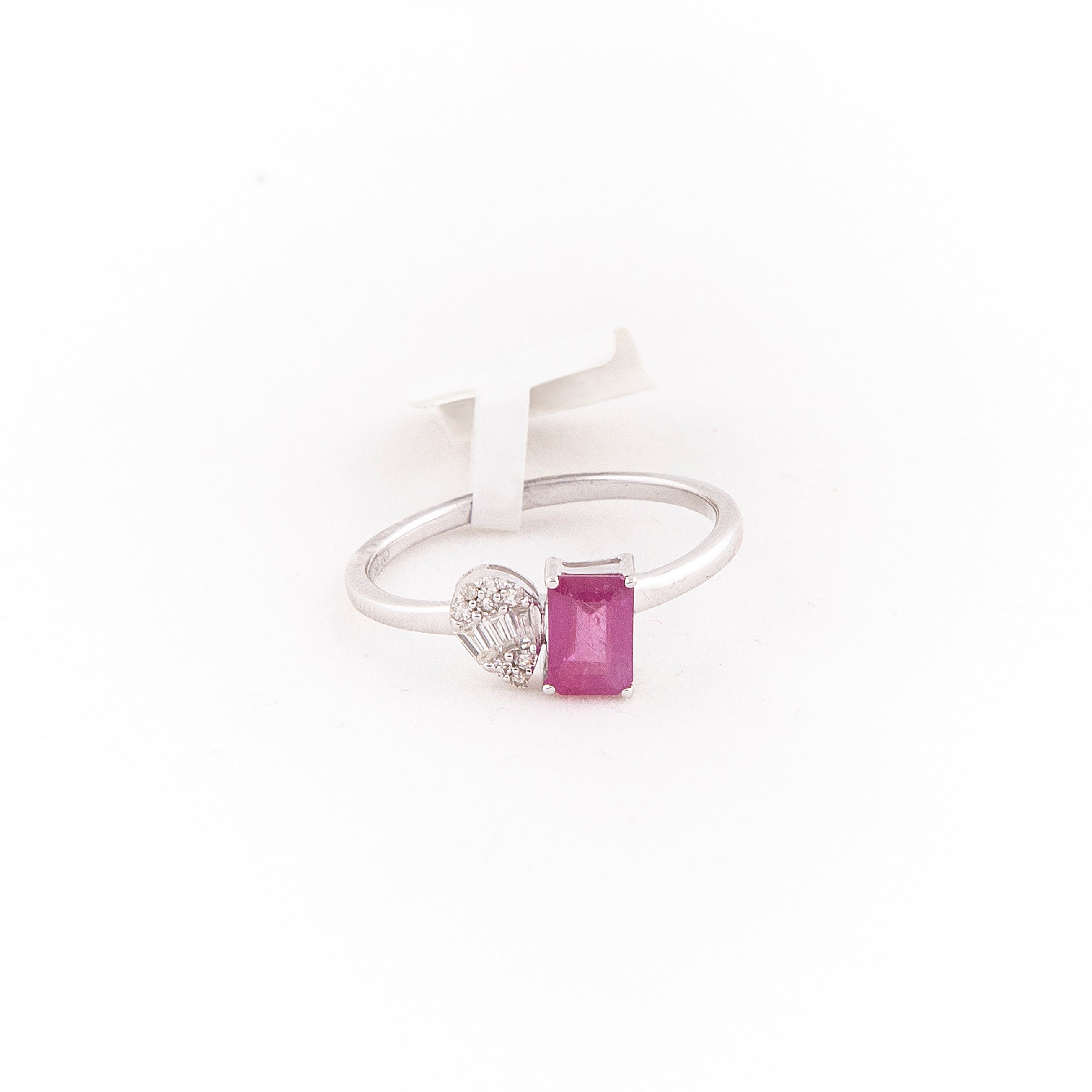 Anillo Diamante Zafiro Rosa Oro Blanco 14K 0.98 ct.
