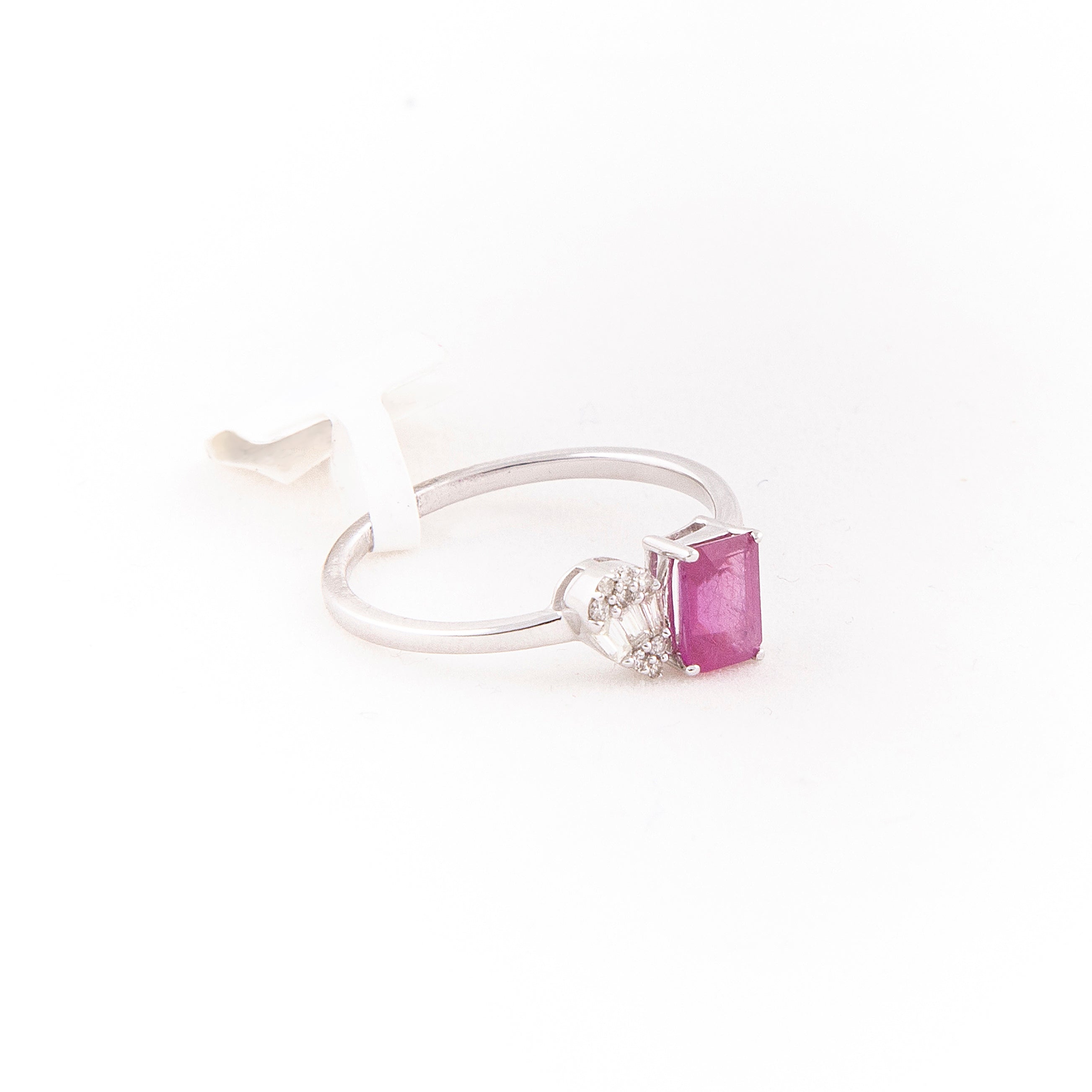 Anillo Diamante Zafiro Rosa Oro Blanco 14K 0.98 ct.