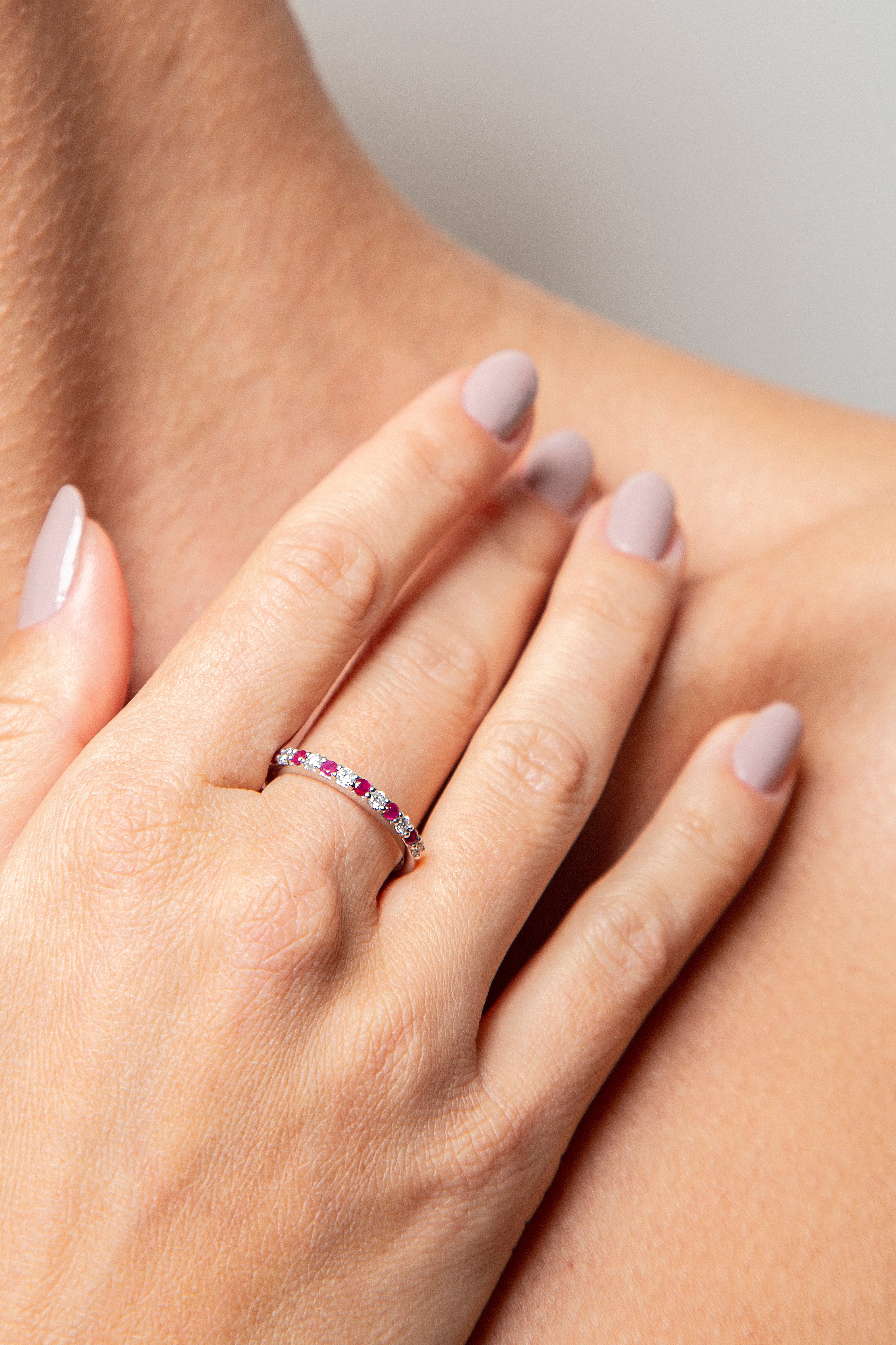 Anillo Churumbela Diamante Rubí Oro Blanco 14K 0.47 ct.