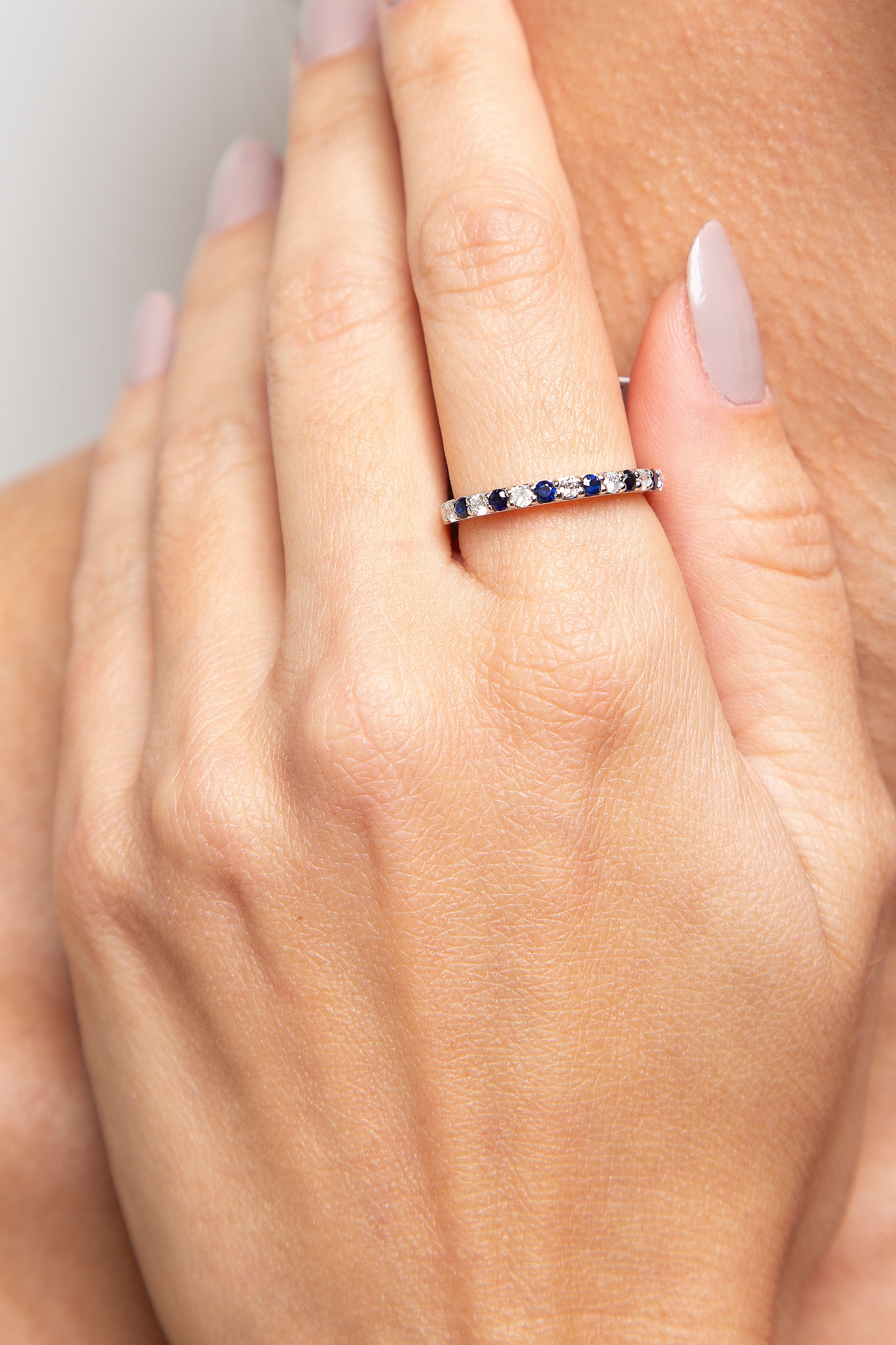 Anillo Churumbela Diamante Zafiro Oro Blanco 14K 0.52 ct.