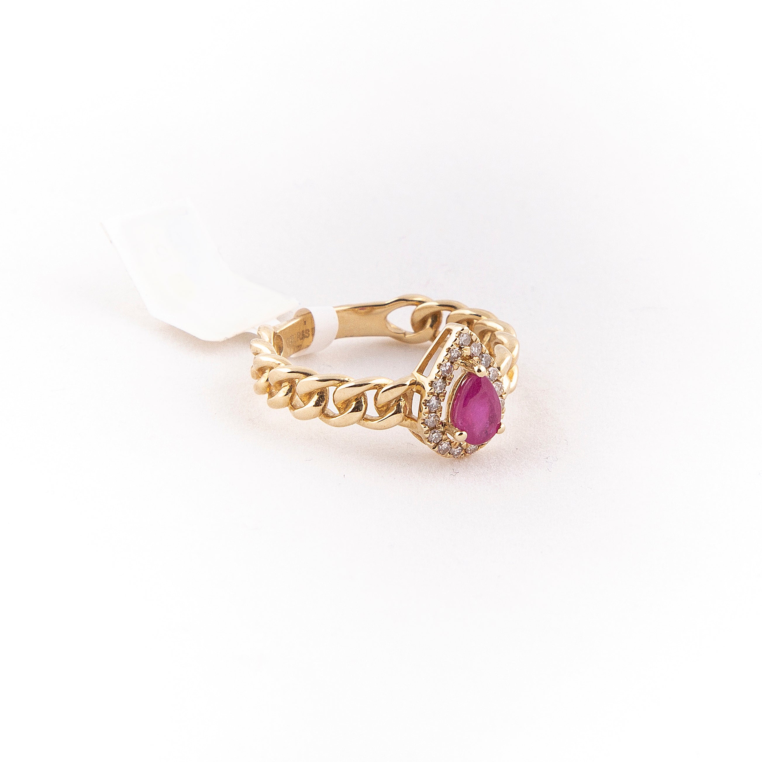 Anillo Cubano Halo Diamante Rubí Oro Amarillo 14K 0.72 ct.