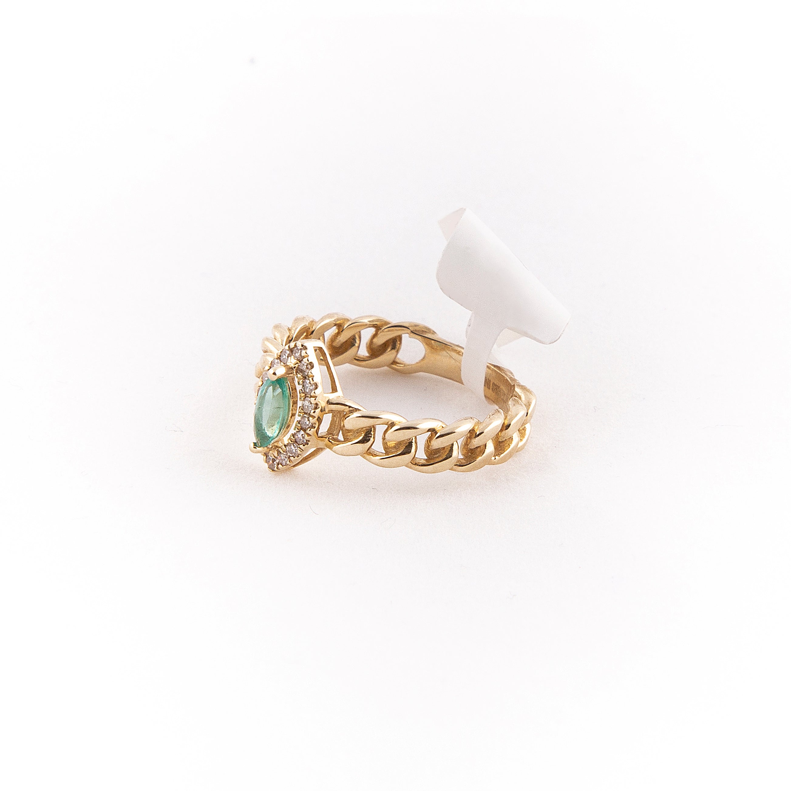 Anillo Cubano Halo Diamante Esmeralda Oro Amarillo 14K 0.38 ct.