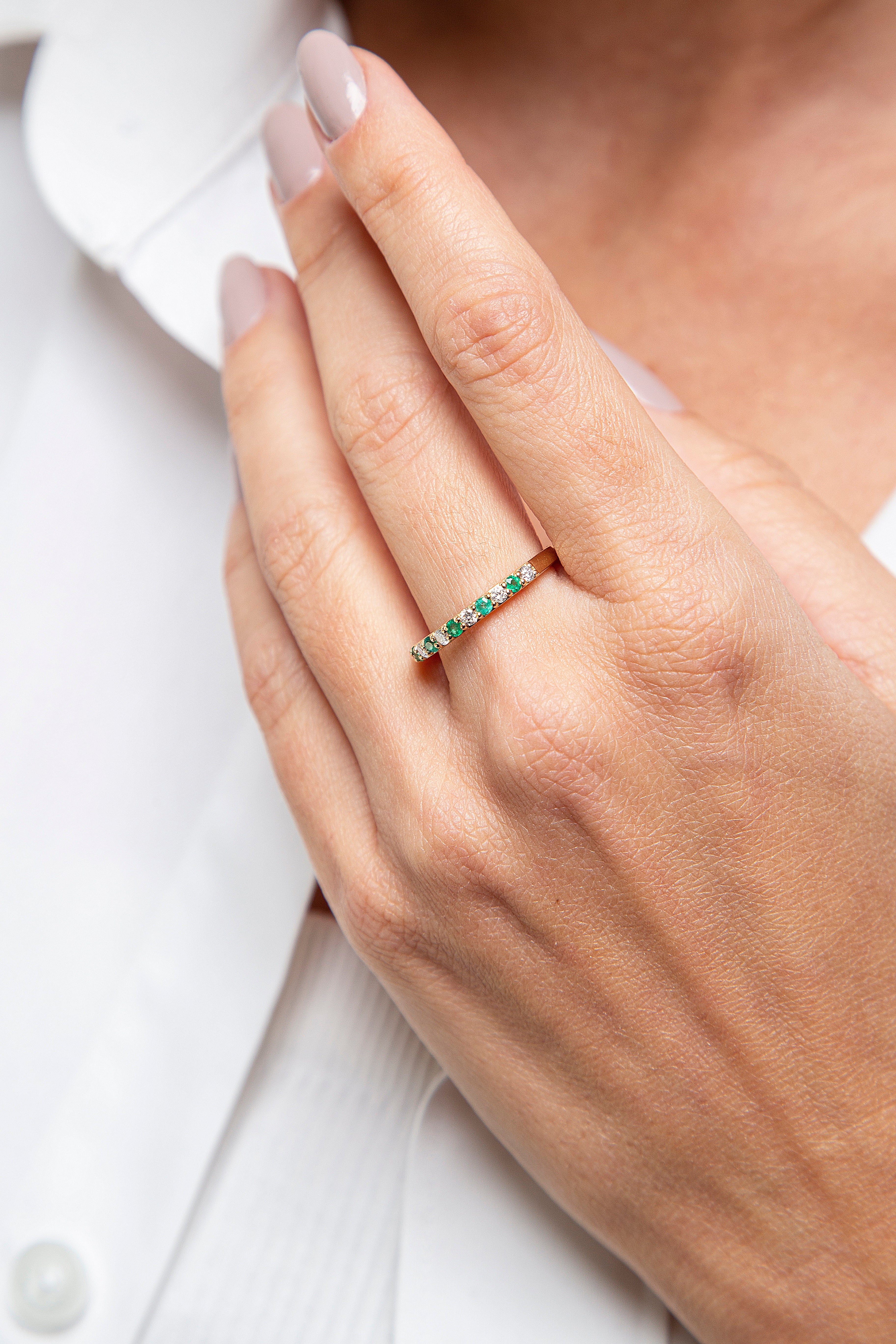 Anillo Churumbela Diamante Esmeralda Oro Amarillo 14K 0.39 ct.