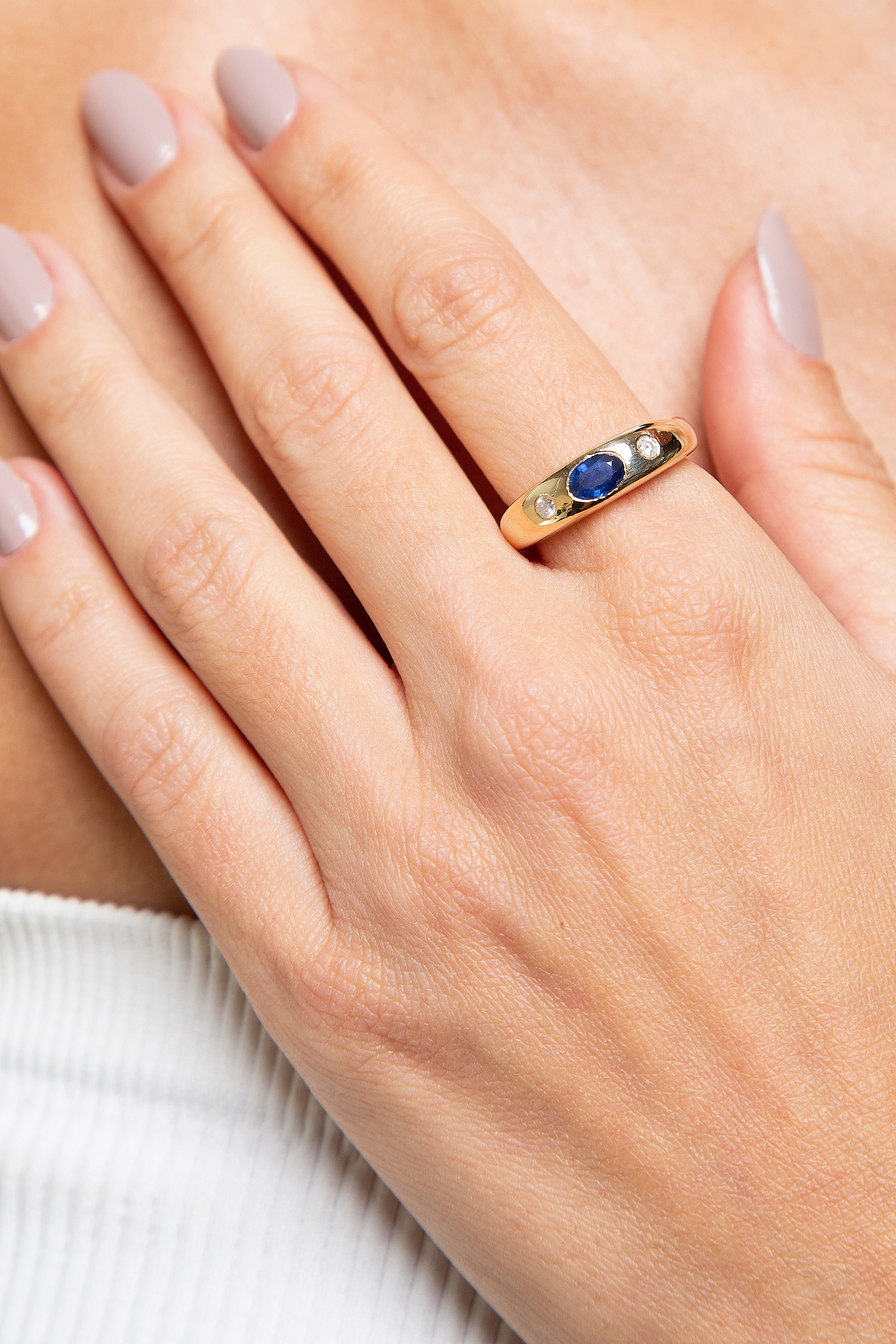 Anillo Diamante Zafiro Oro Amarillo 14K 0.71 ct.