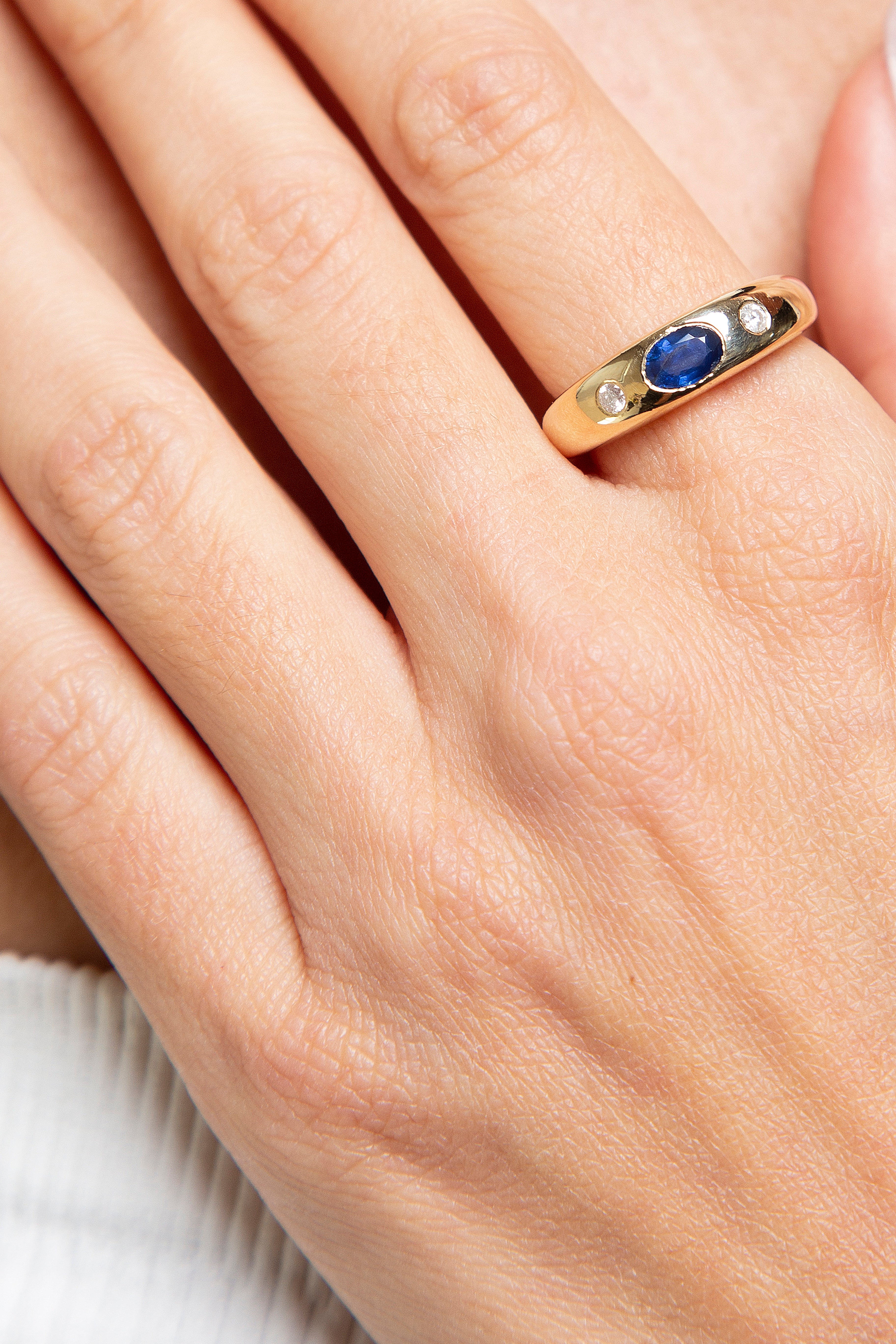 Anillo Diamante Zafiro Oro Amarillo 14K 0.71 ct.