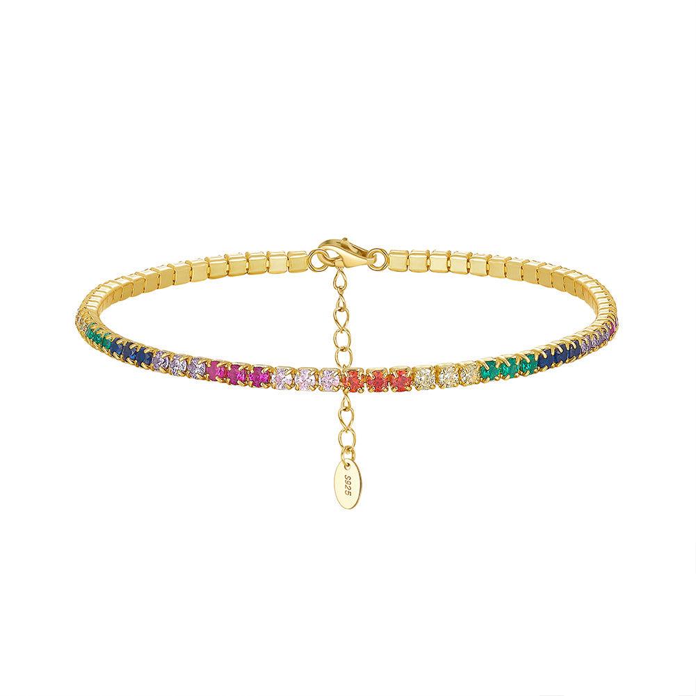 Pulsera Estilo Tennis Plata S925 Baño de oro 14k 6.5+2"