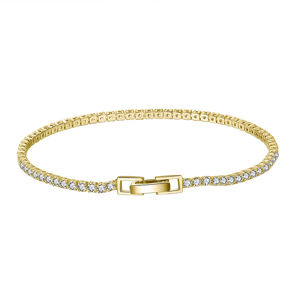 Pulsera Tipo Tennis Plata S925 Baño de oro 14k con Piedra Estilo Diamante 7"