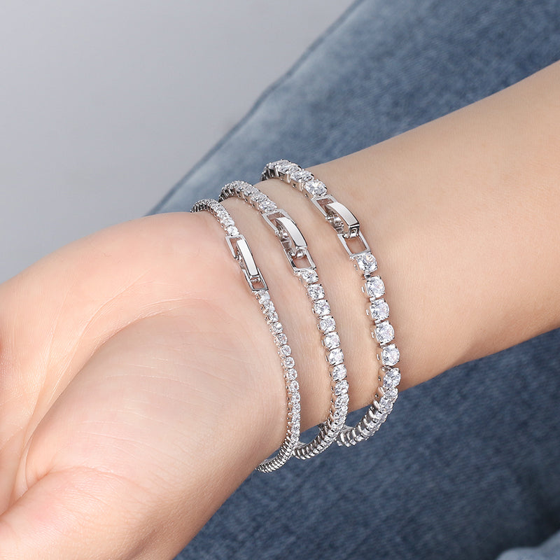 Pulsera Tipo Tennis Plata S925 Baño de oro 14k con Piedra Estilo Diamante 7"