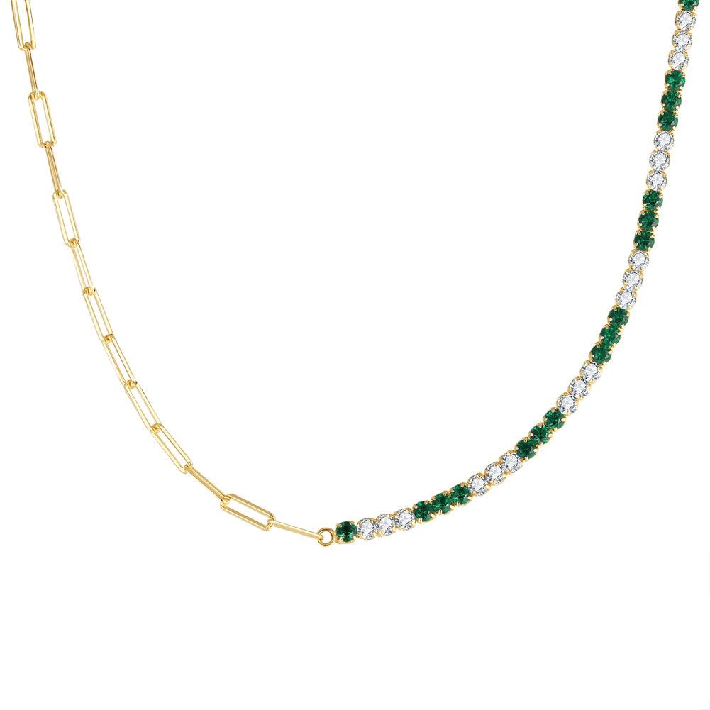 Collar Tennis Plata S925 Baño de oro 14k con Piedra Estilo Diamante 9.57g