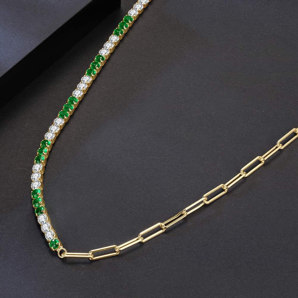 Collar Tennis Plata S925 Baño de oro 14k con Piedra Estilo Diamante 9.57g