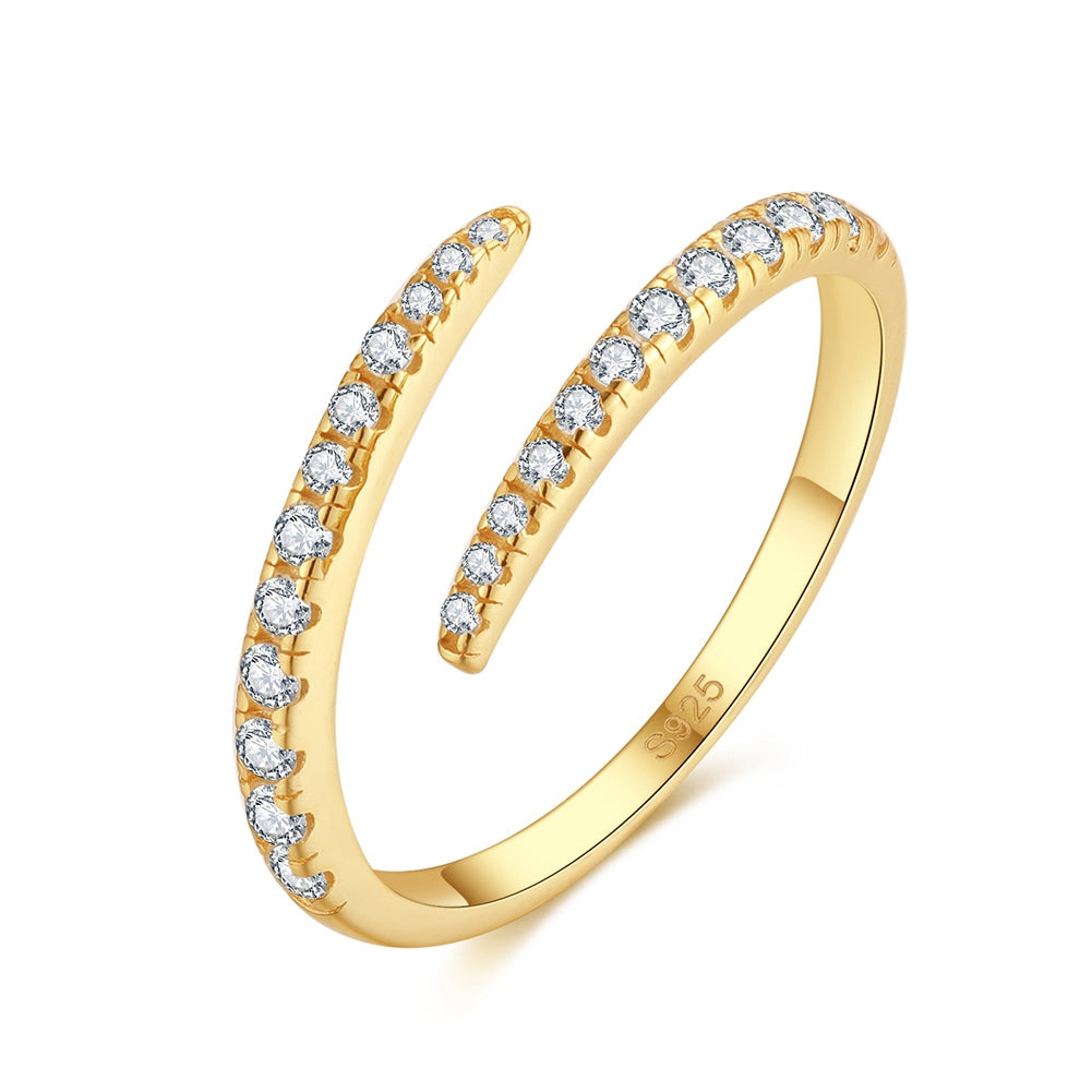 Anillo Pave Plata S925 Baño de oro 14k con Piedra Estilo Diamante 1.56g