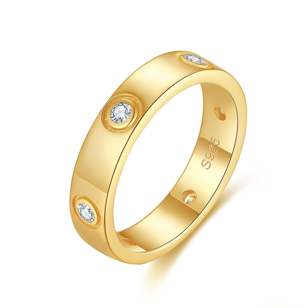 Anillo Matrimonio Plata S925 Baño de oro 14k con Piedra Estilo Diamante 3.35g