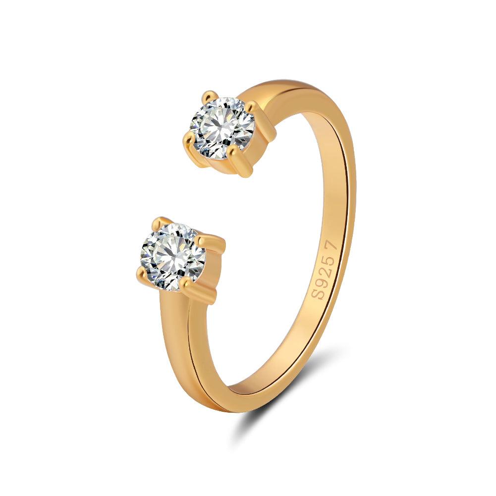 Anillo Abierto Plata S925 Baño de oro con Piedra Tipo Diamante 1.90g