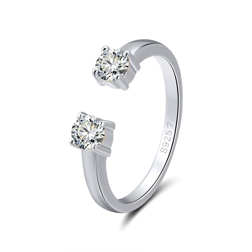 Anillo Abierto Plata S925 Baño de oro con Piedra Estilo Diamante 1.90g