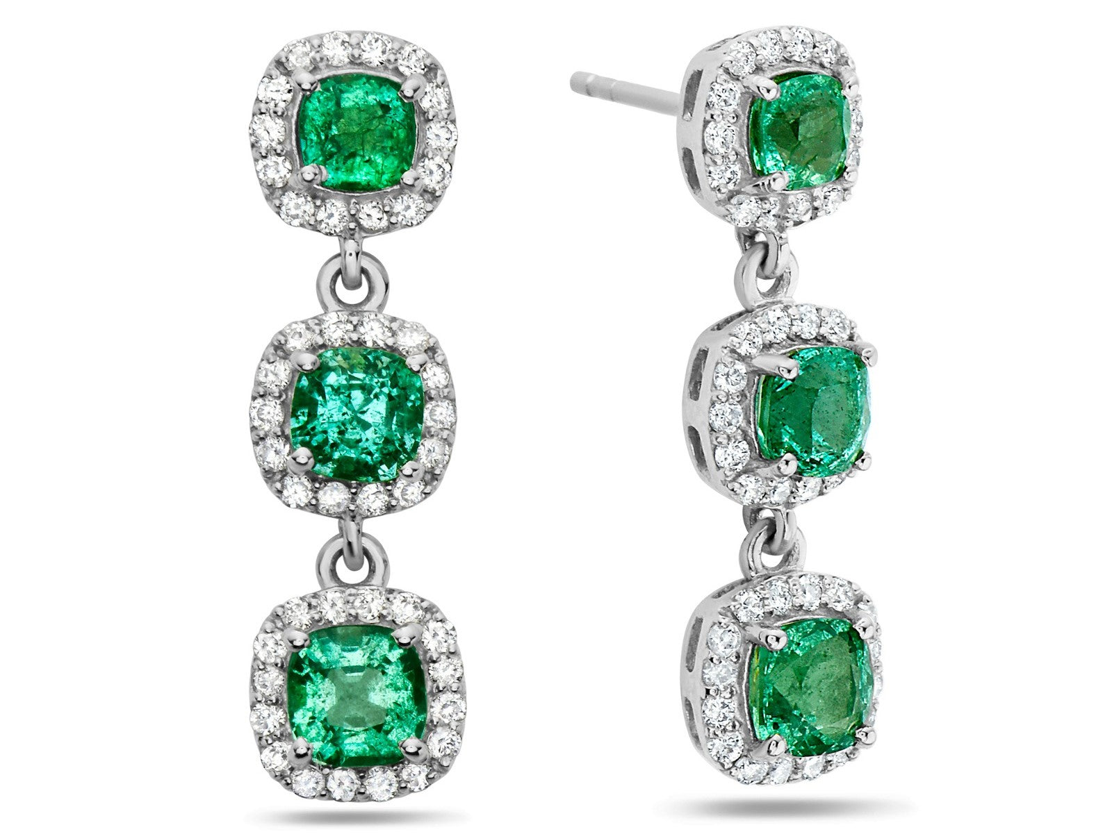 Aretes En Oro Blanco De 14K Con Diamante Y Esmeralda 2.7 Ct