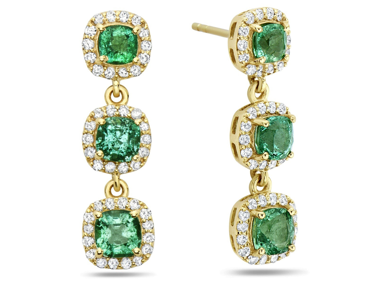 Aretes En Oro Amarillo De 14K Con Diamante Y Esmeralda 2.7 Ct