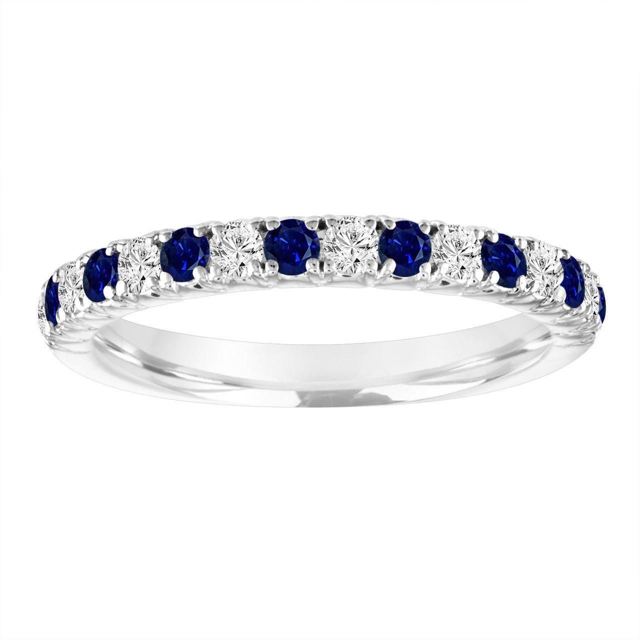 Anillo de Eternidad Semi Completo en Oro Blanco de 14k con Diamantes y Zafiros Azules 0.50 CT.
