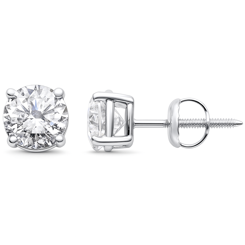 Aretes Stud Solitaire De Diamante En Oro Blanco De 14K 2.04Ct