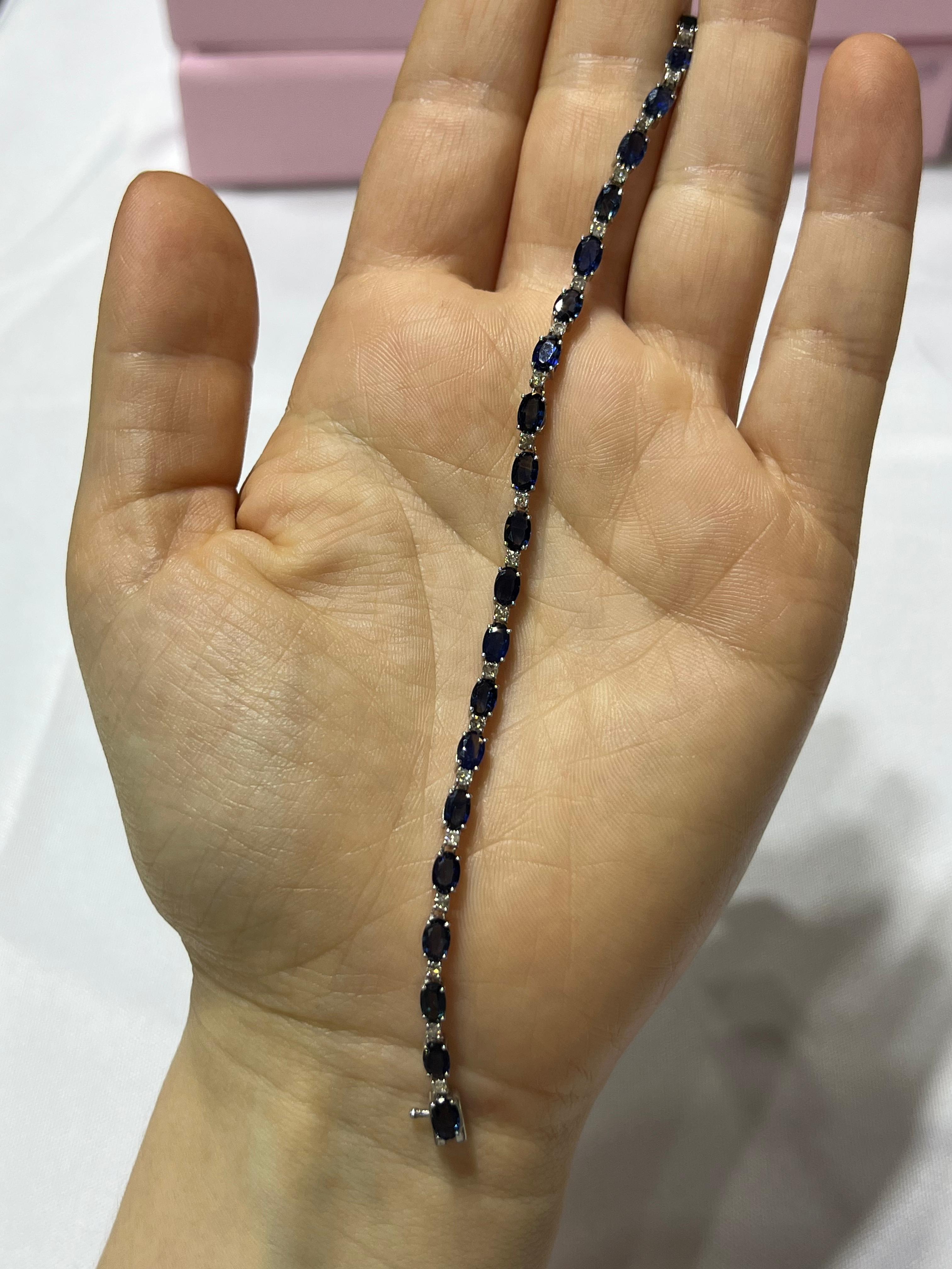 Pulsera de Oro Blanco 14K con Diamante y Zafiro