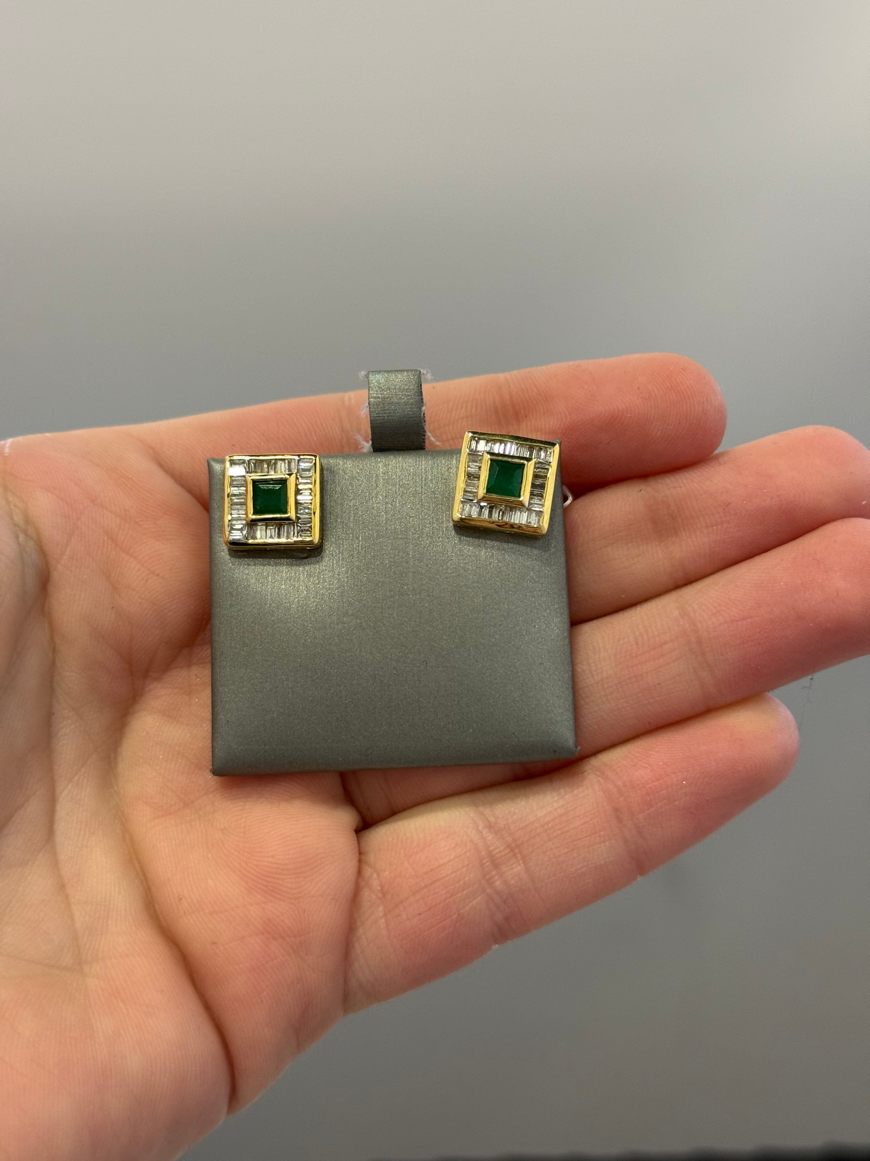 Aretes de Oro Amarillo 14K con Diamante y Esmeralda