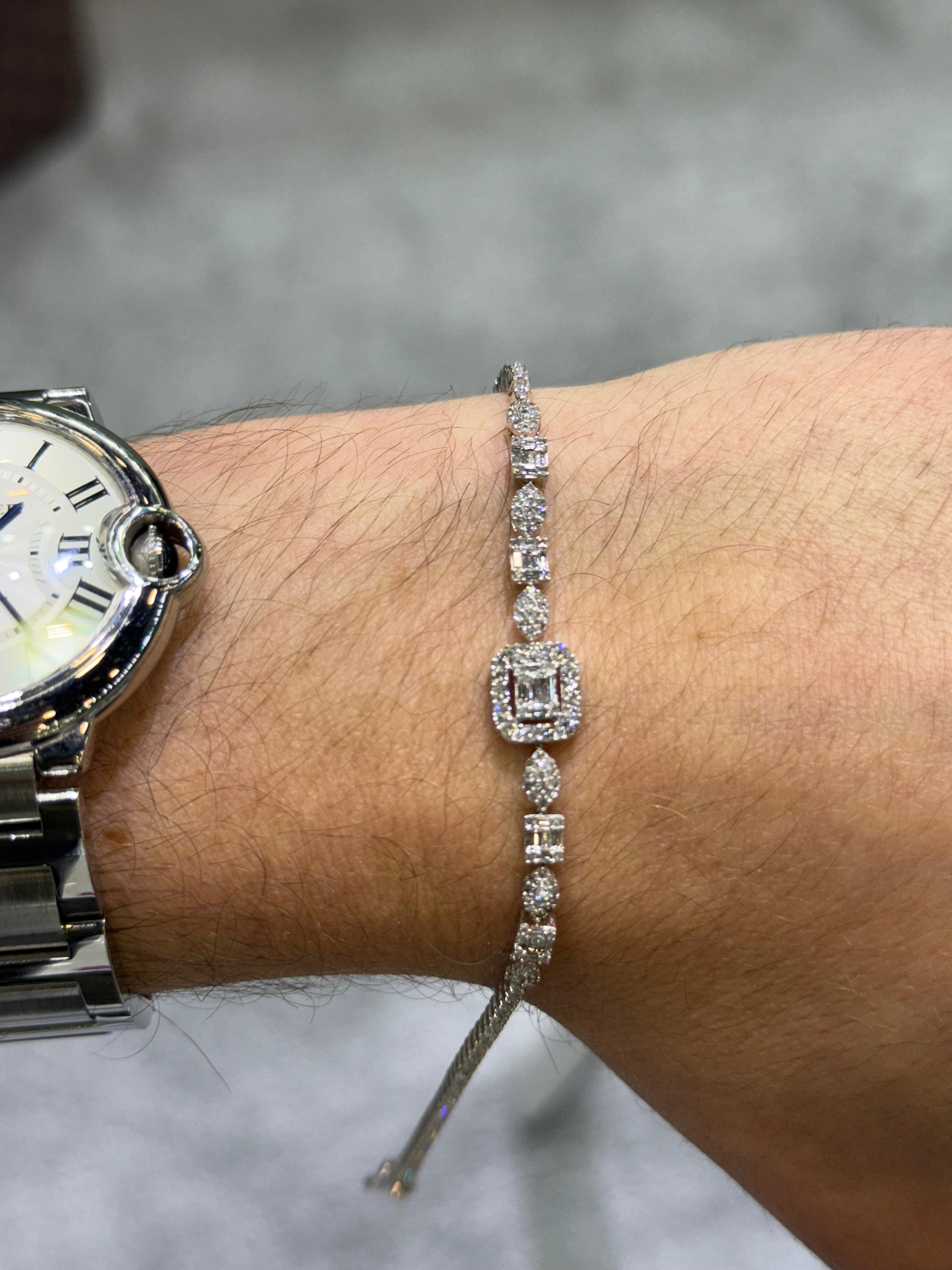 Pulsera de Oro Blanco 14K con Diamante