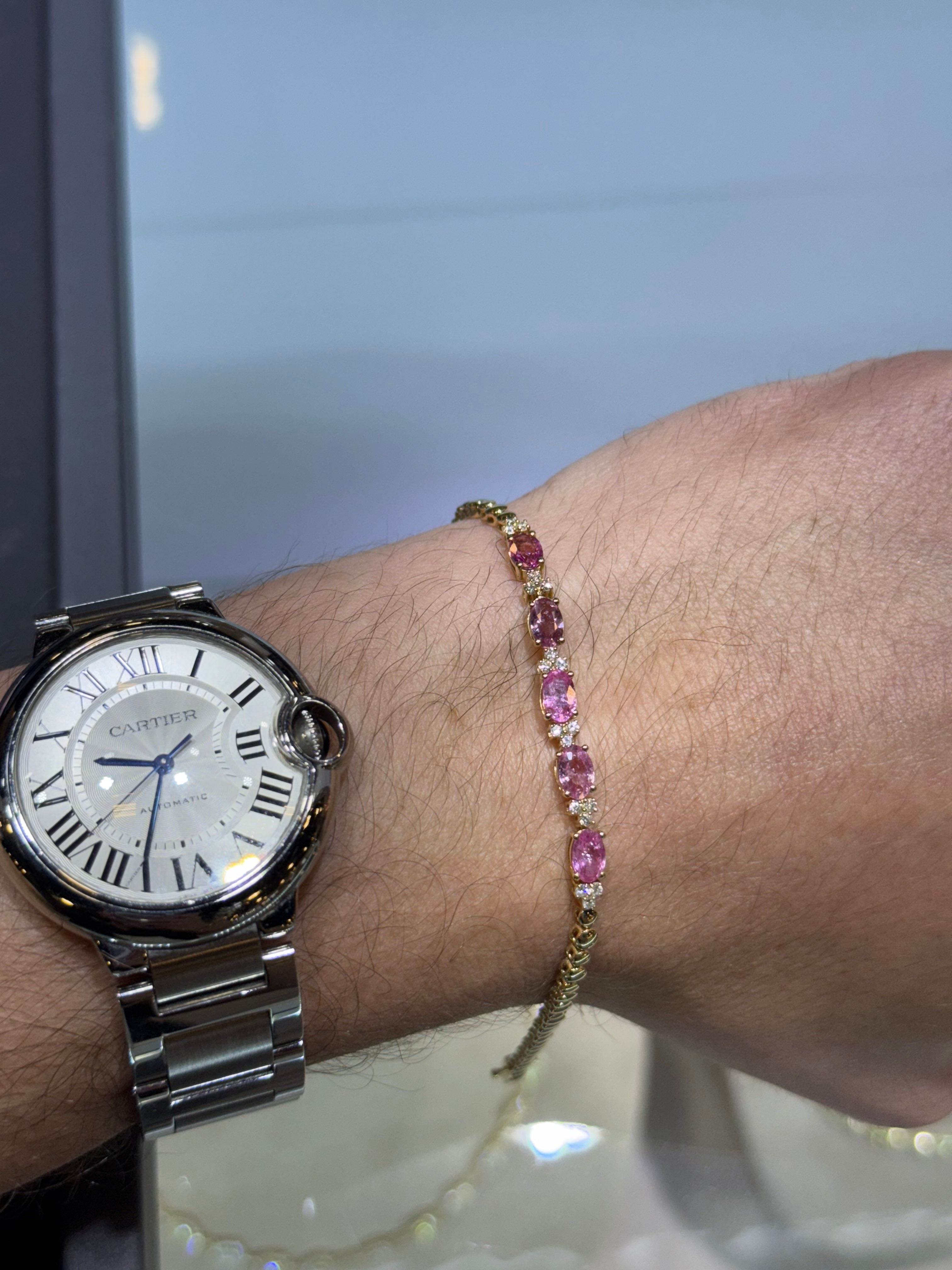 Pulsera de Oro Amarillo 14K con Diamante y Zafiro