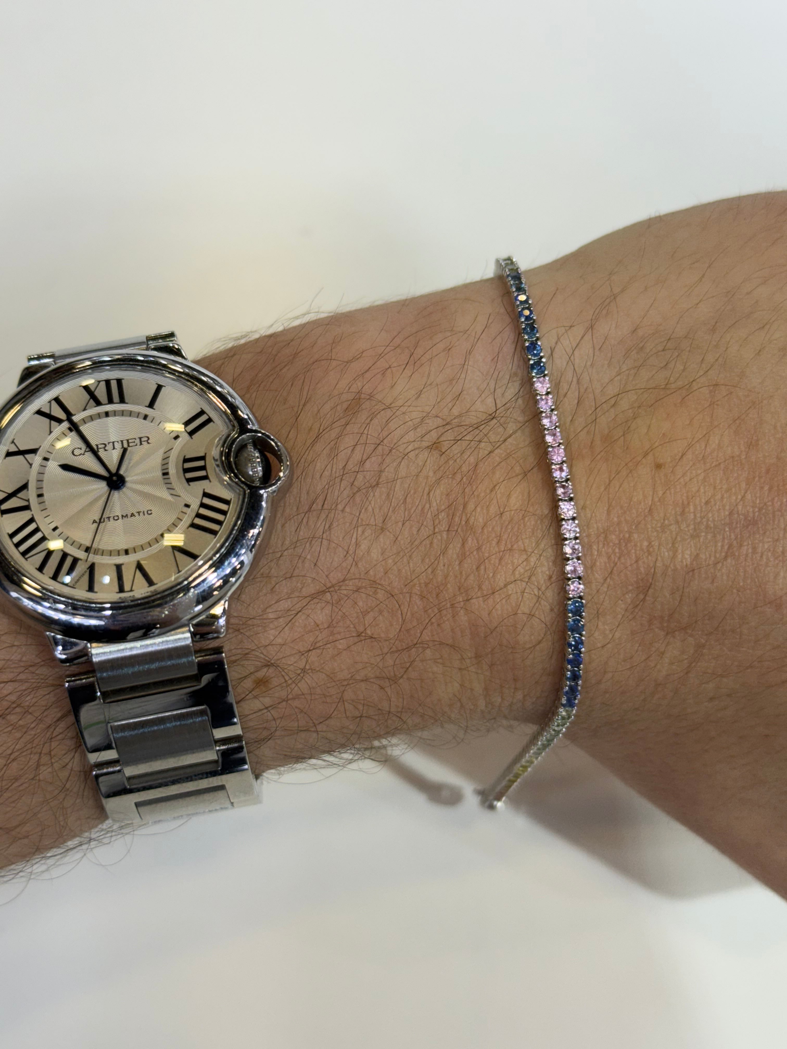 Pulsera de Oro Blanco 14K con Multi Zafiro