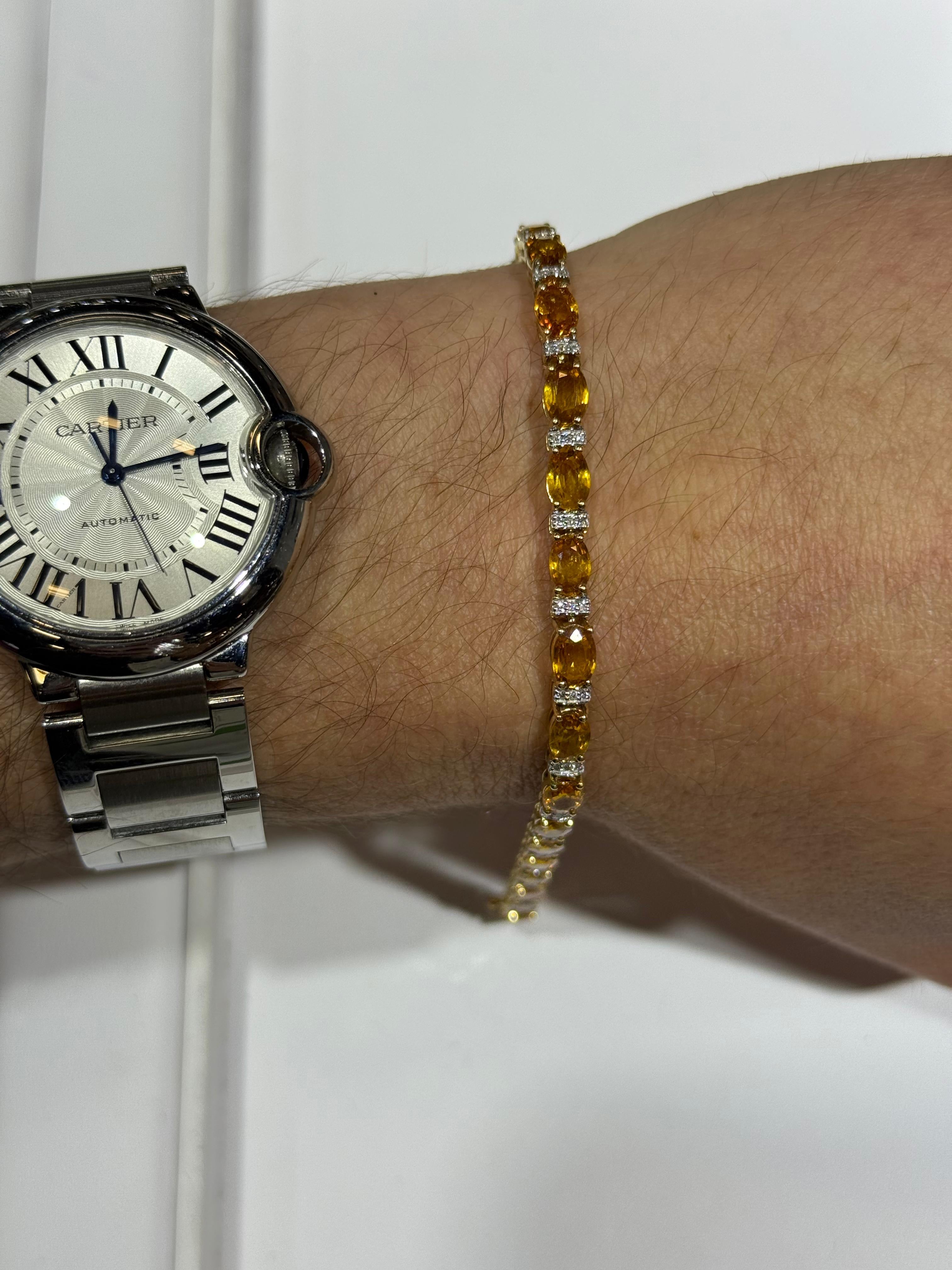 Pulsera de Oro Amarillo 14K con Diamante y Zafiro