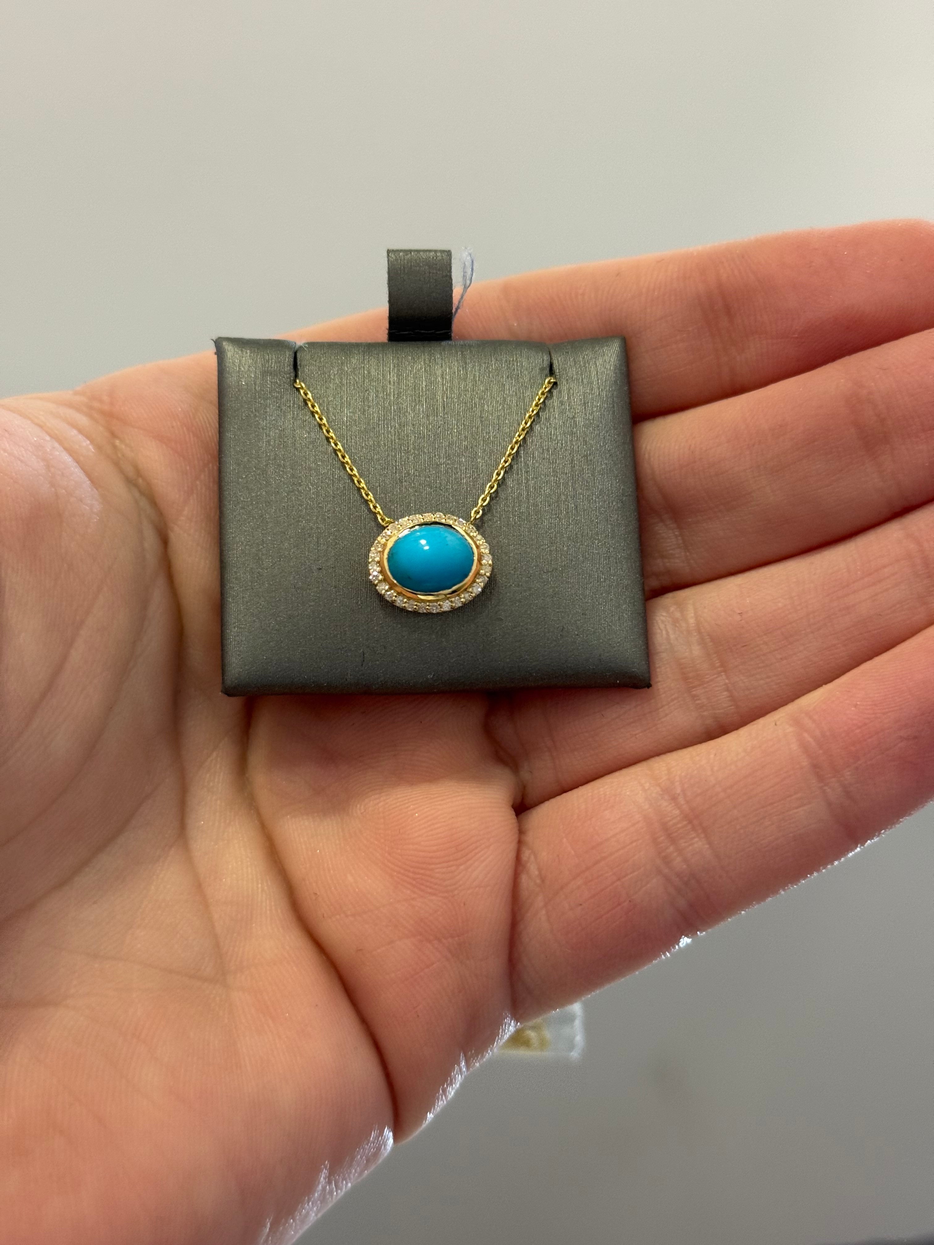 Collar de Oro Amarillo 14K con Diamante y Turquoise