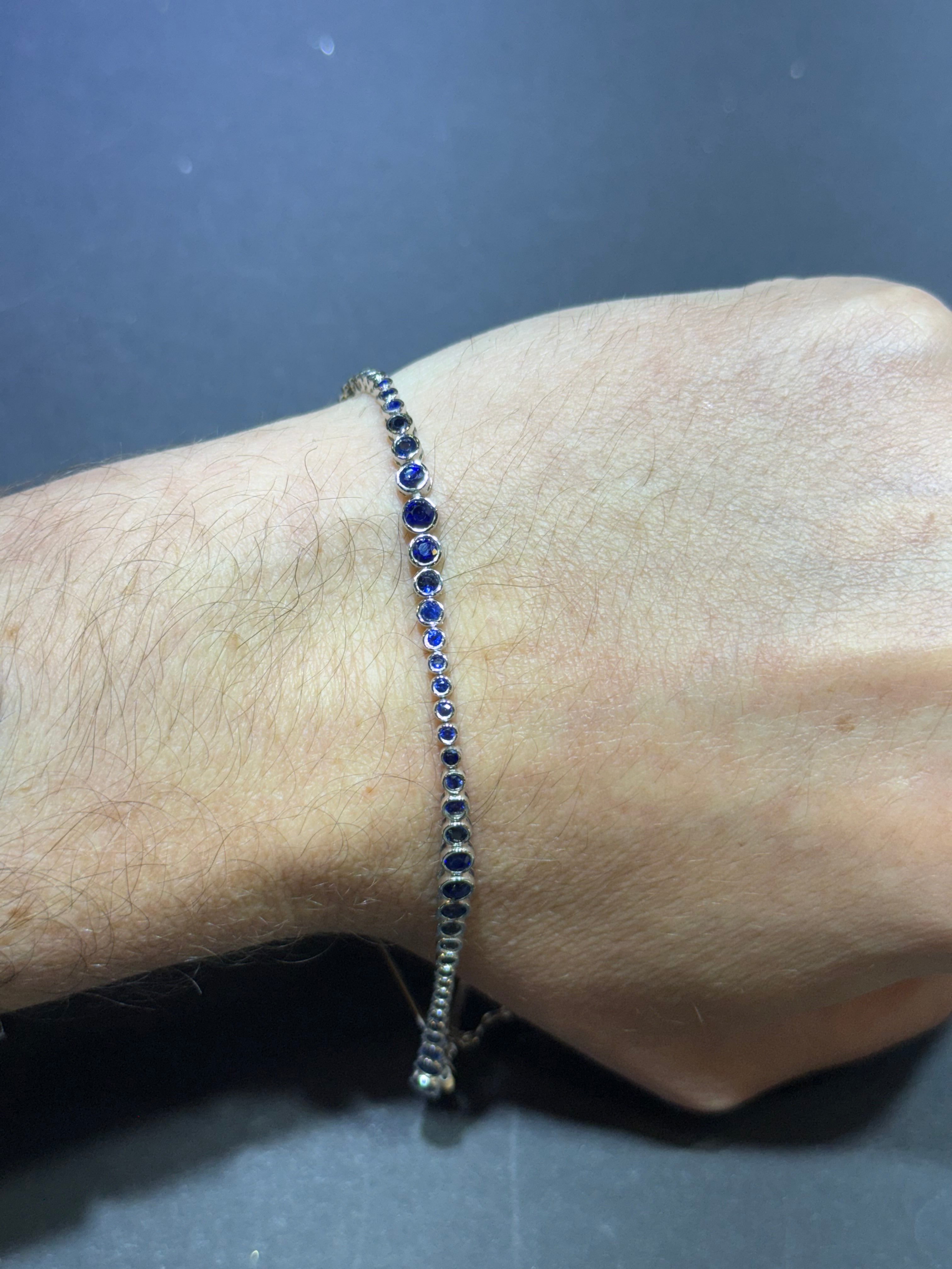 Pulsera de Oro Blanco 14K con Zafiro