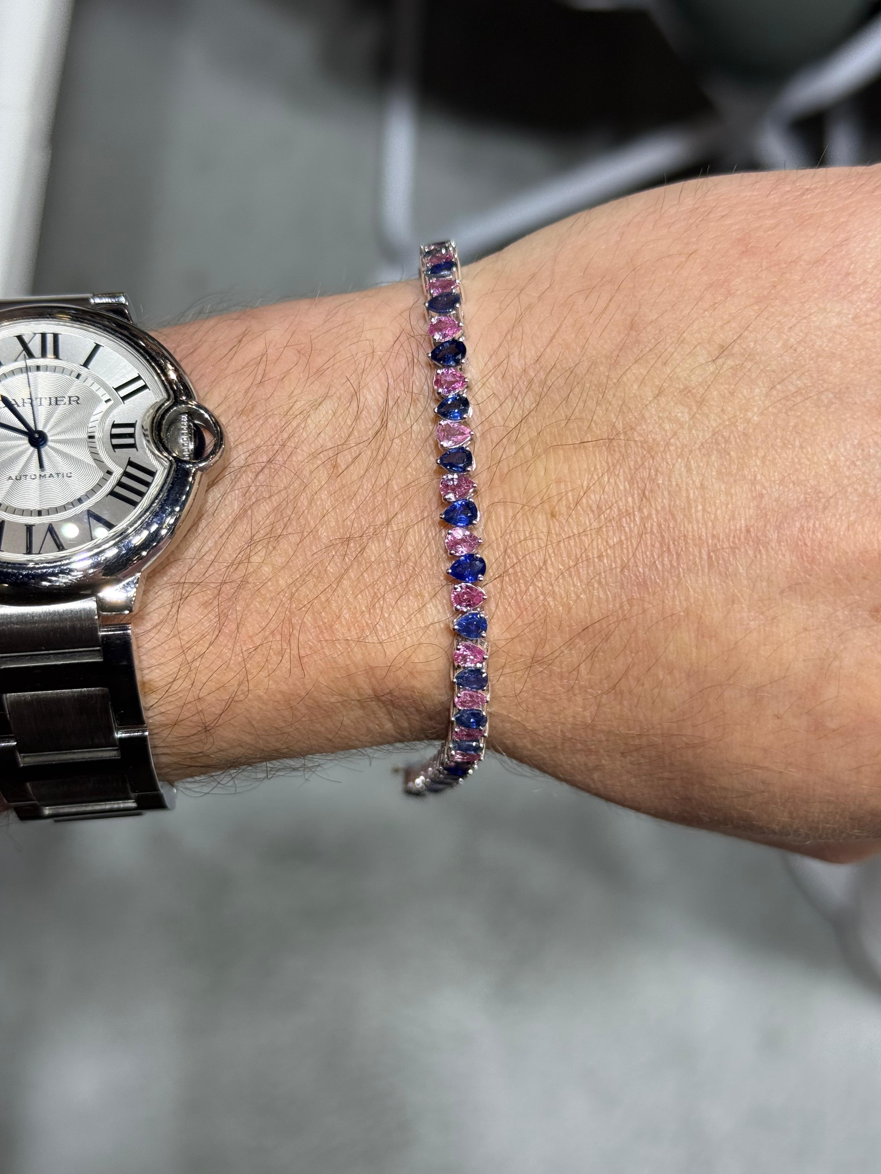 Pulsera de Oro Blanco 18K con Zafiro y Zafiro rosa
