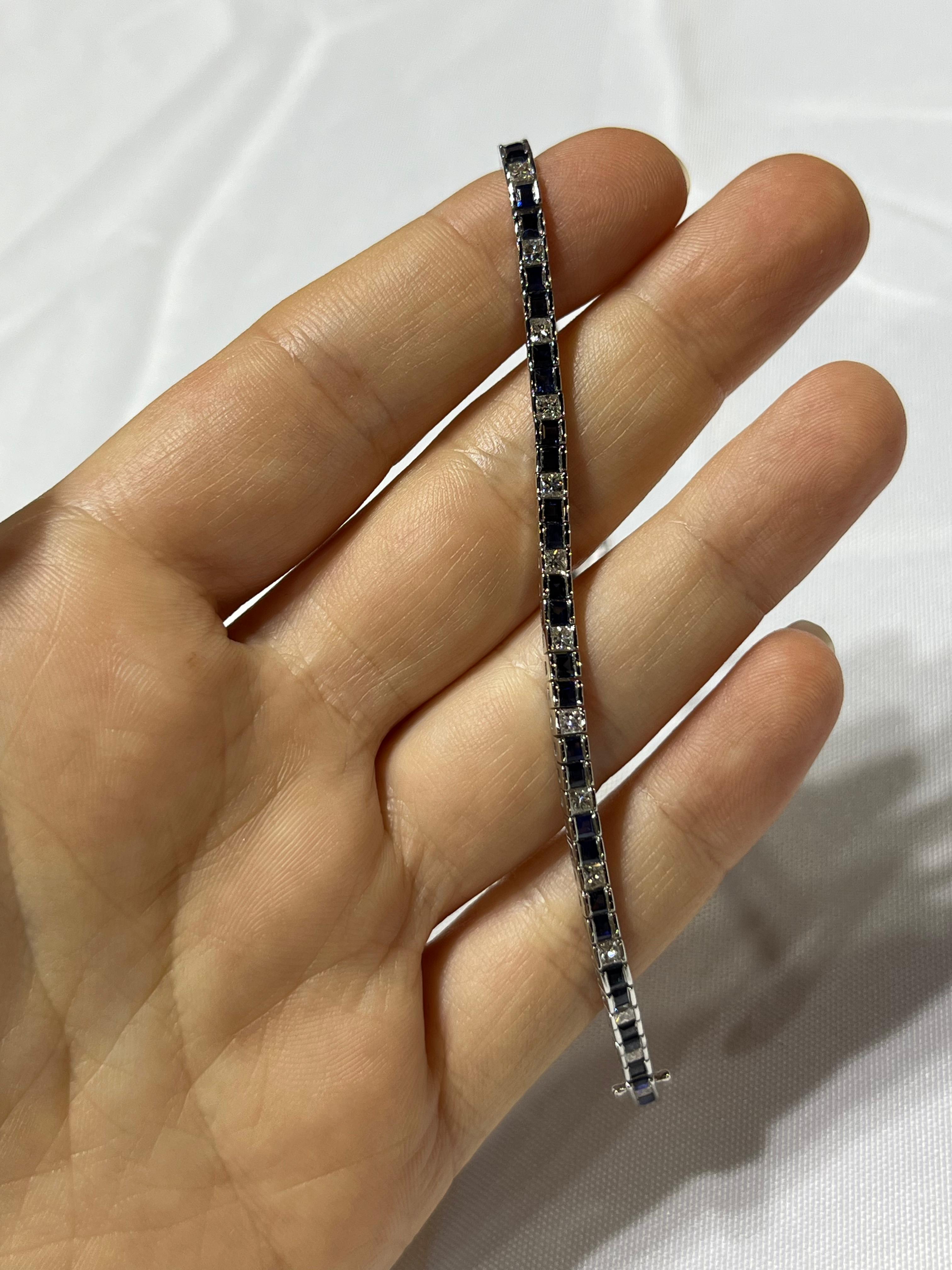 Pulsera de Oro Blanco 18K con Diamante y Zafiro