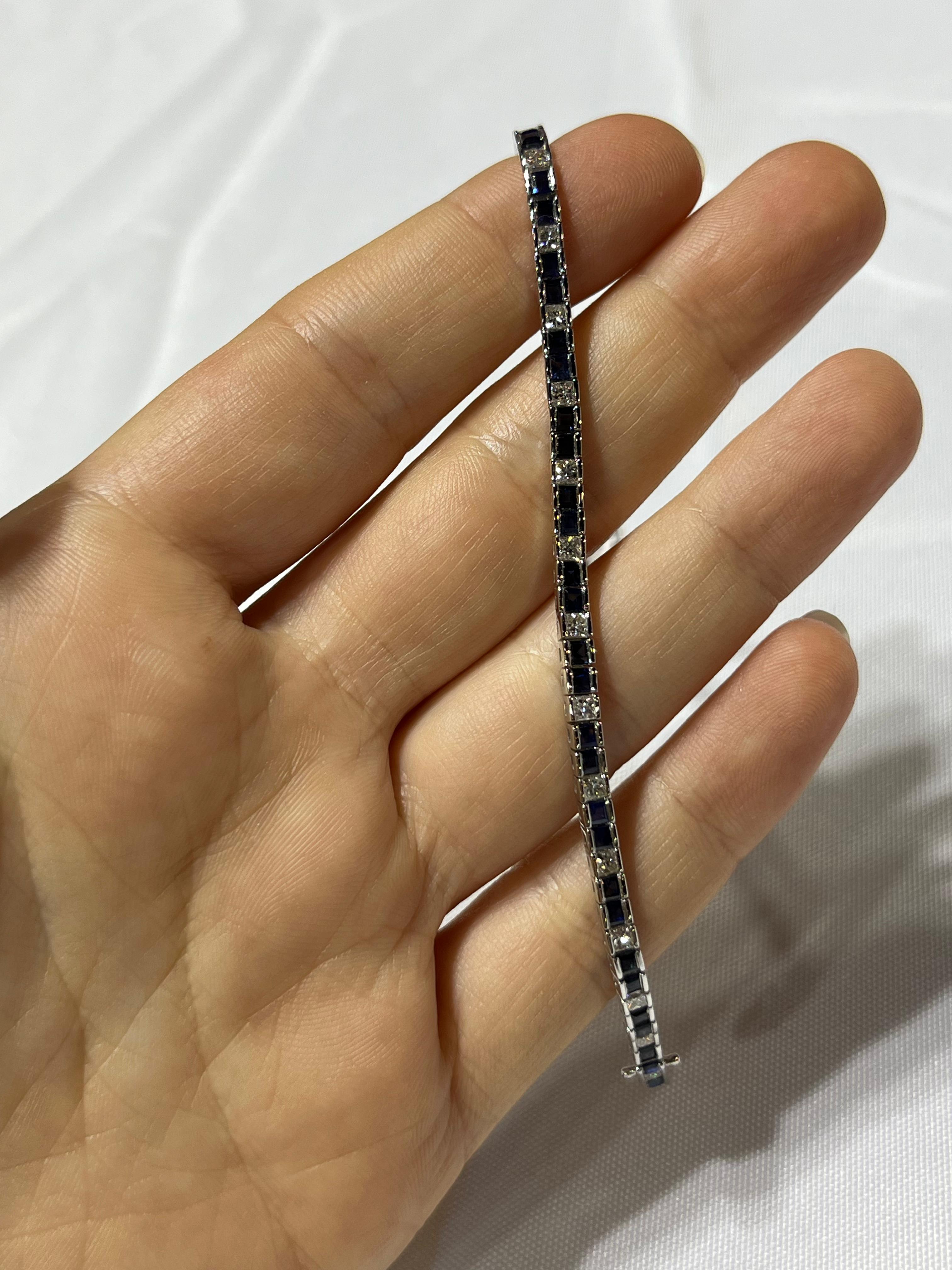 Pulsera de Oro Blanco 18K con Diamante y Zafiro