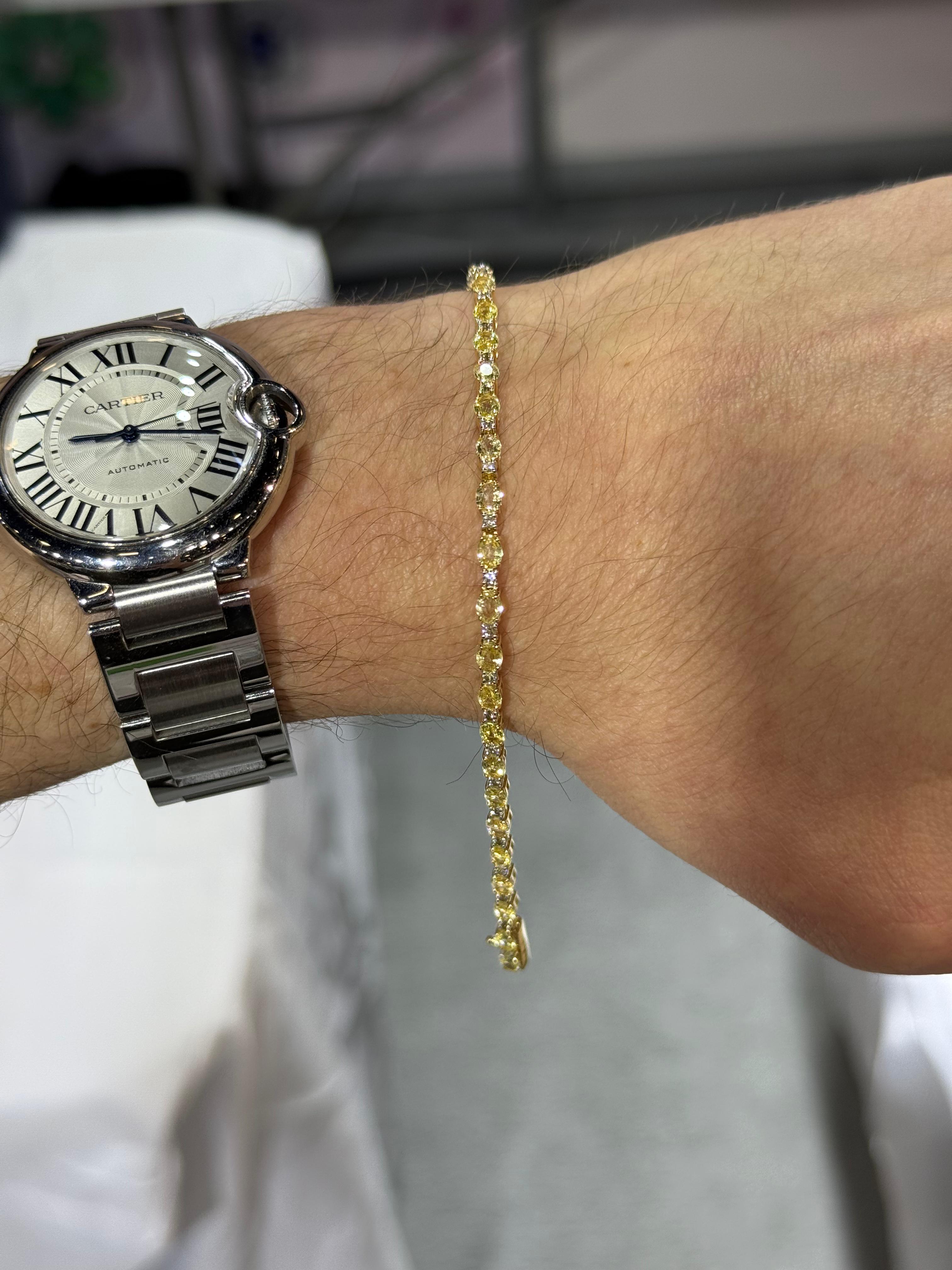 Pulsera de Oro Amarillo 14K con Diamante y Zafiro Amarillo